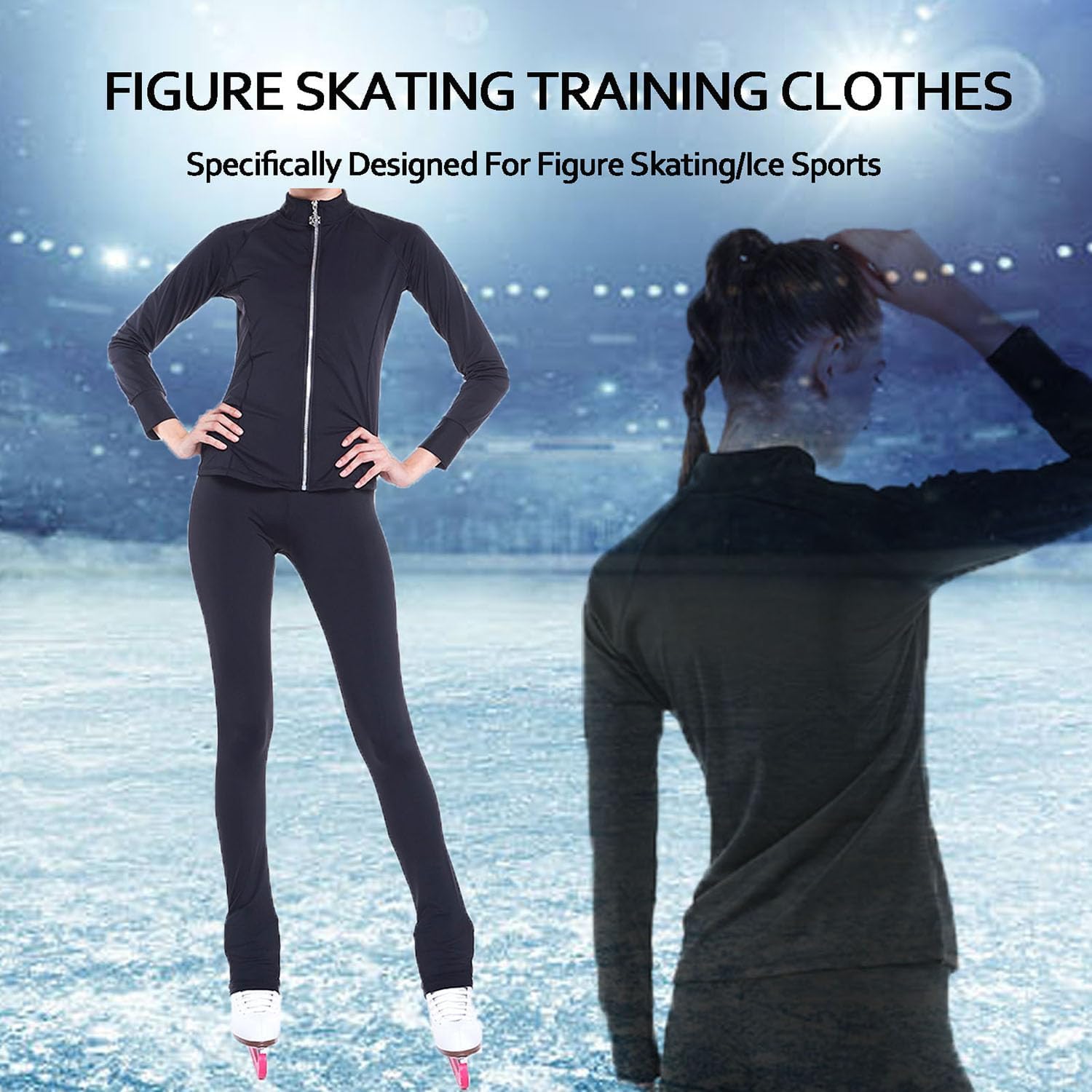 Eislauf-Outfit für Mädchen, Eislaufjacke, Eiskunstlaufhose für Mädchen, Eislaufhose für Mädchen, Eislaufhose für Trainingskleidung,Blau,S