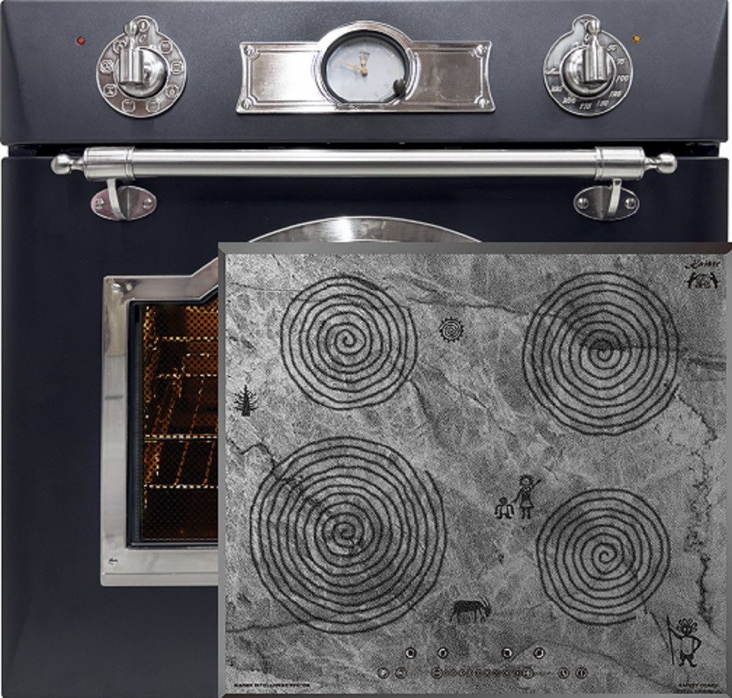 Backofen-Set Herd Set Autark Retro Elektro Einbau Backofen 60 cm, 67 L mit Induktionkochfeld 60 cm EH 6355 Em Sil+KCT 6705 FI Ära.,.,.