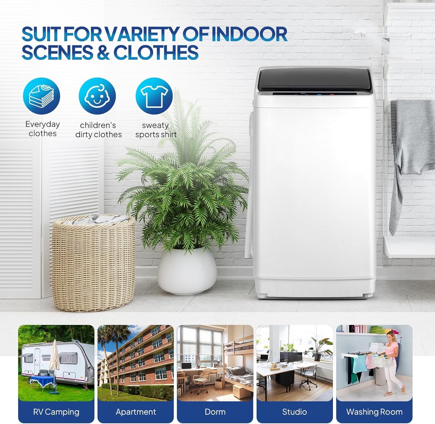 ROVSUN Lavatrice con caricamento dall'alto, 5 kg, con 8 programmi di lavaggio e 5 livelli d'acqua, piccola lavatrice silenziosa, 60-70 dB, timer 24H, 51 × 47 × 87 cm, bianco
