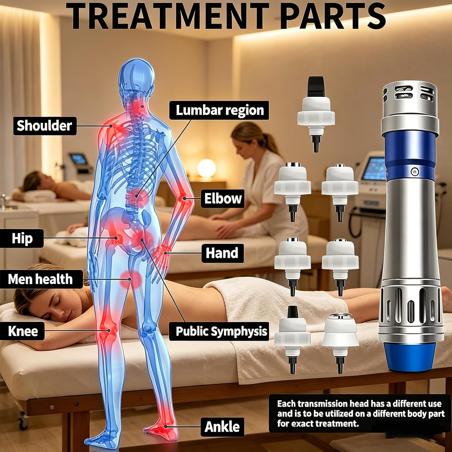 Dispositivo Terapia Onde D'urto Focalizzate, terapia ad onde d'urto extracorporee con 7 testine massaggianti, energia Regolabile 60~200MJ, Fisioterapia Profonda/Addio Sub-Salute