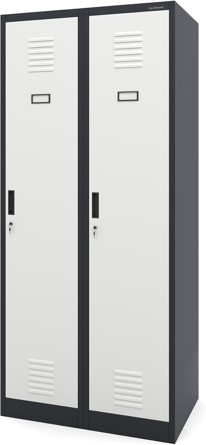 Jan Nowak Dressing Room Cabinet Metal Cabinet 2 Compartments Partition Wall Ventilation Slots Powder Coating 180 cm x 80 cm x 50 cm (Anthracite-White)