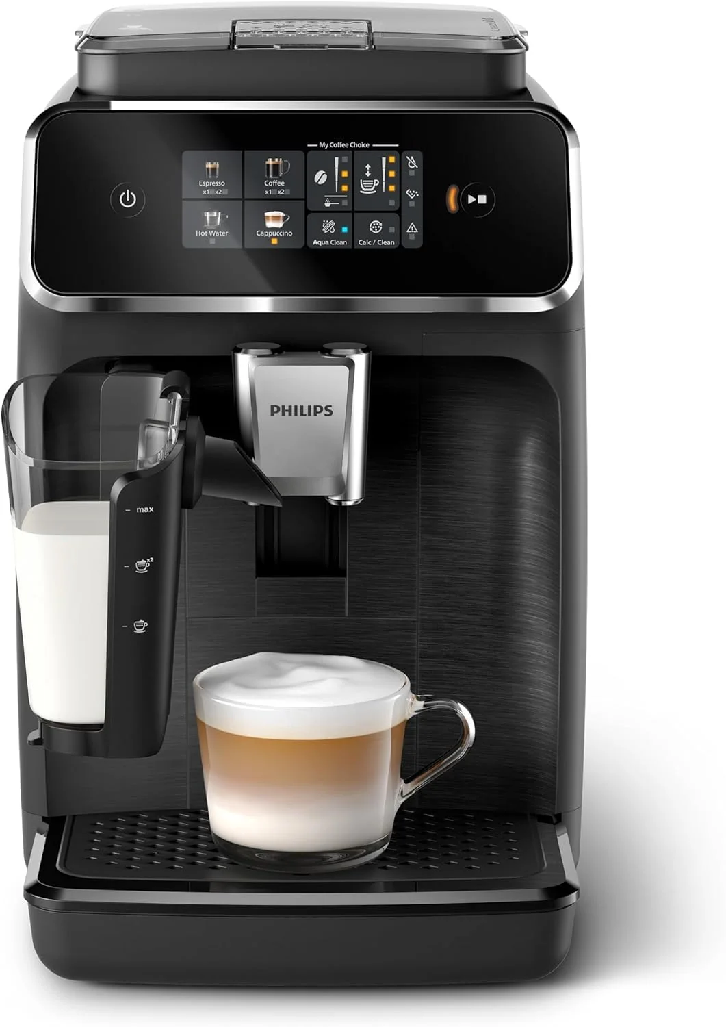 Philips 2300 Series Kaffeevollautomat - 4 Getränke, Modernes Farb-Touchscreen-Display, LatteGo-Milchsystem, SilentBrew, 100% Keramikmahlwerk, AquaClean Filter. Mattschwarz (EP2330/10)
