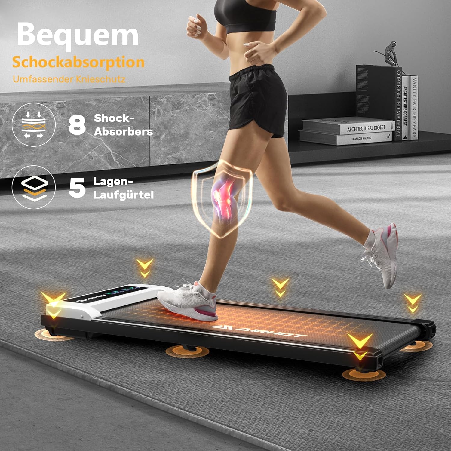 Laufband für Zuhause-AIRHOT, 2,5 PS Walking Pad, Untertisch-Laufband mit Fernbedienung und LED-Anzeige, maximale Geschwindigkeit von 6 km/h BZW. 12 km/h. Kompaktes Laufband für zuhause oder das Büro