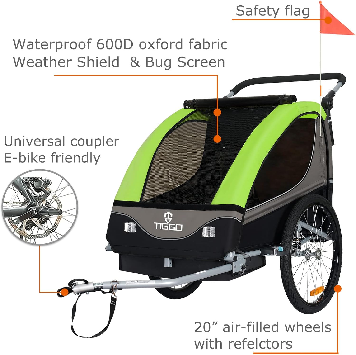 Tiggo S2 Kinderanhänger mit Federung Jogger 2 in 1 Kinder Buggy fahrradanhänger Anhänger 360° Drehbar