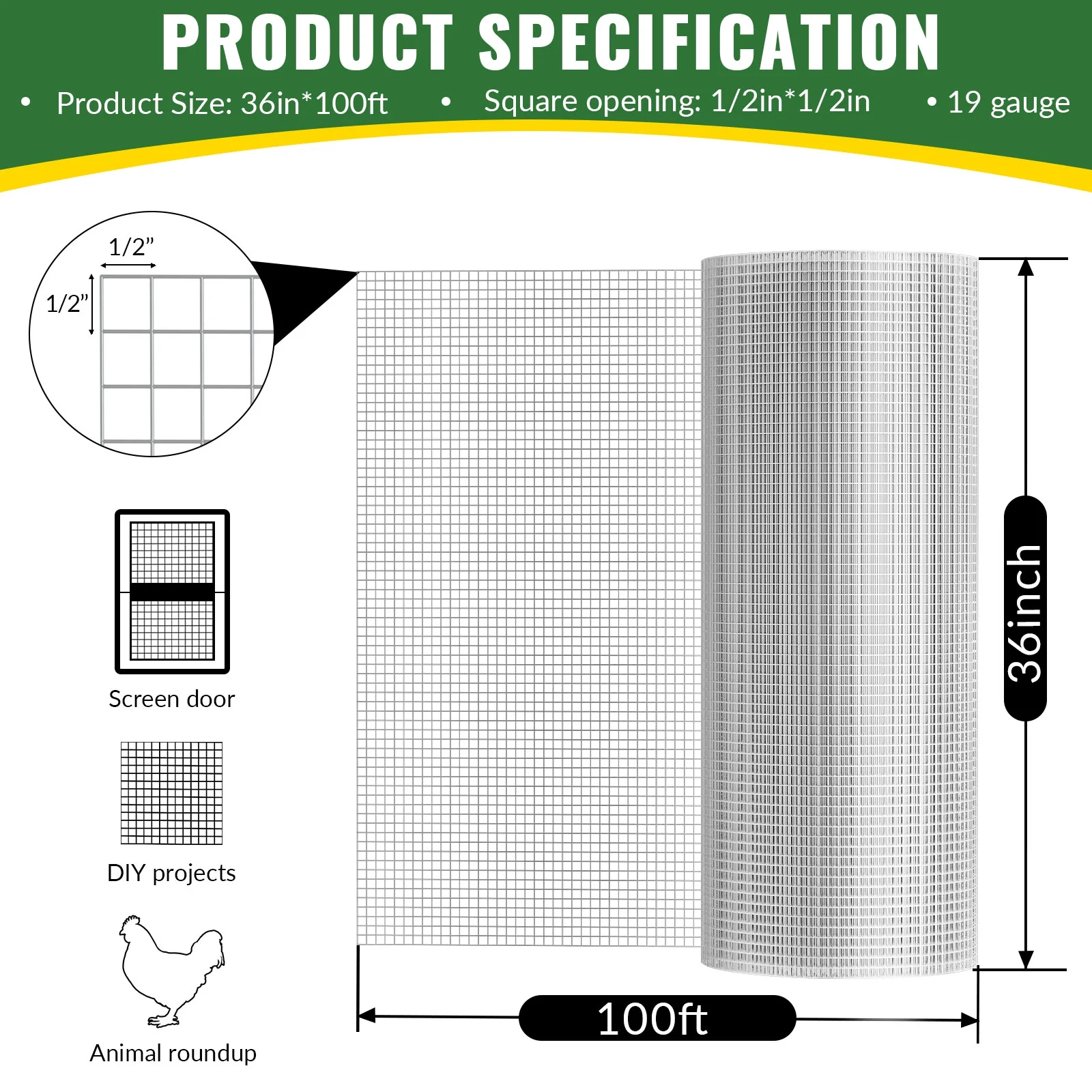 DWALE 48inx100ft 19 Gauge Heavy Duty Galvanized Wire Fence