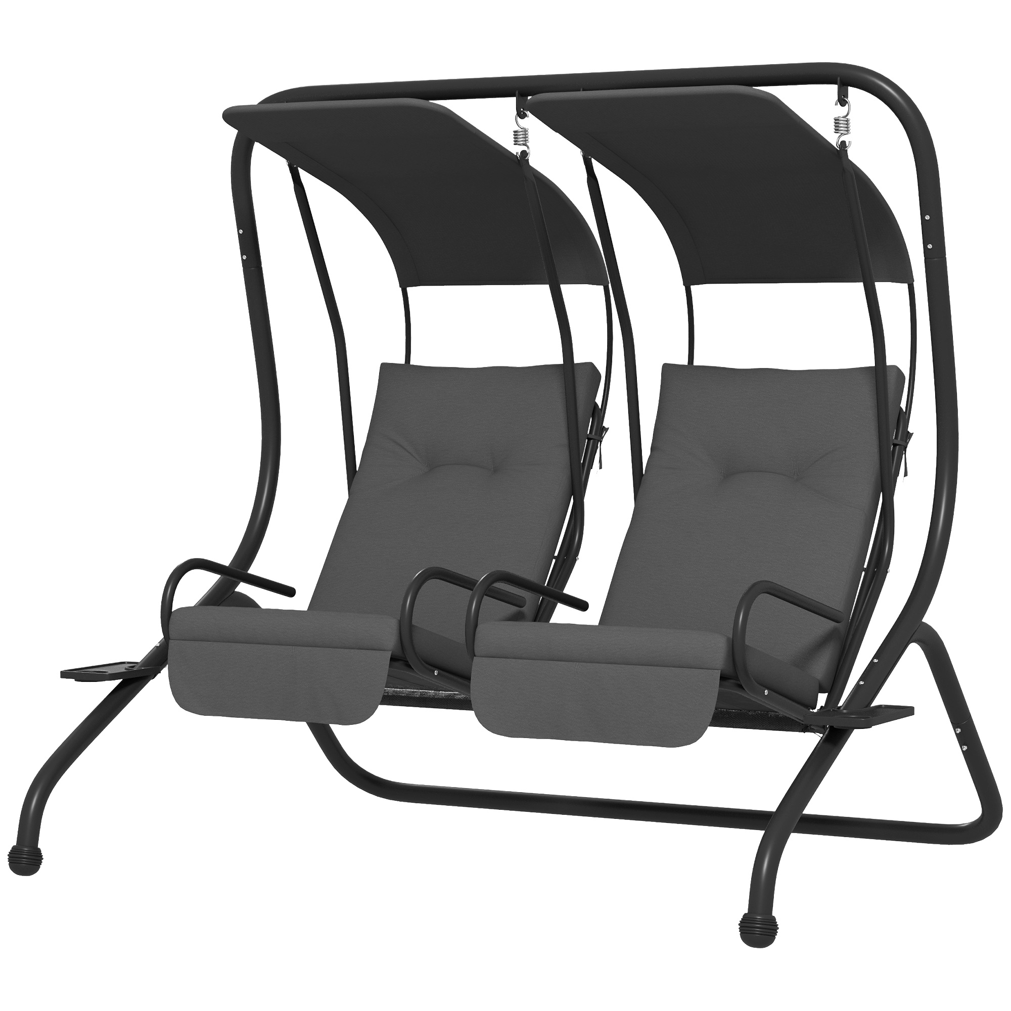 Outsunny Hollywoodschaukel Gartenschaukel, wetterbeständig,2 getrennte Size, 2 Getränkehalter, 170 cm x 136 cm x 170 cm, Grau