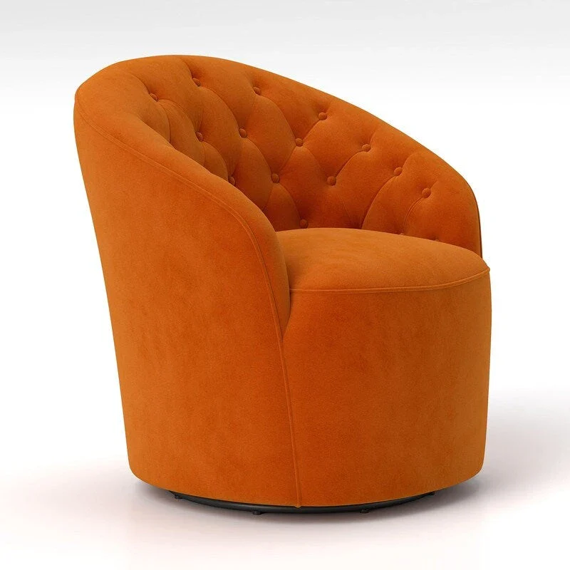 Velvet Upholstered 360 Degree Swivel Barrel Chair with Button Tufted Back
