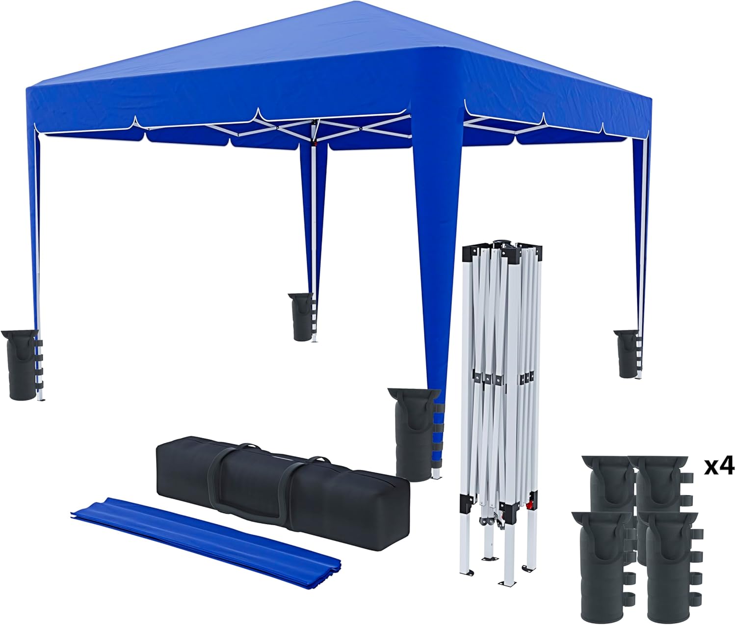 Gazebo 3 x 3 M Pieghevole Idrorepellente Struttura Acciaio Copertura 160 gr/m2 Con 4 Sacche Per Pesi E Sacca Di Trasporto Chiusura A Fisarmonica Da Giardino Campeggio Esterno Piscina Fiere (Grigio)