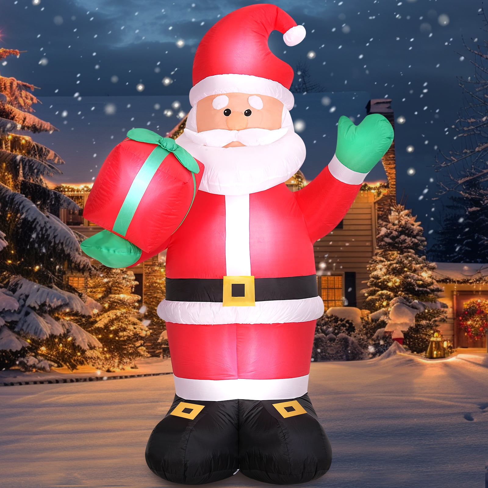 JingleJoy 8 Ft Inflatable Santa Claus with LED Lights, Outdoor Christmas Decoration for Yard and Garden