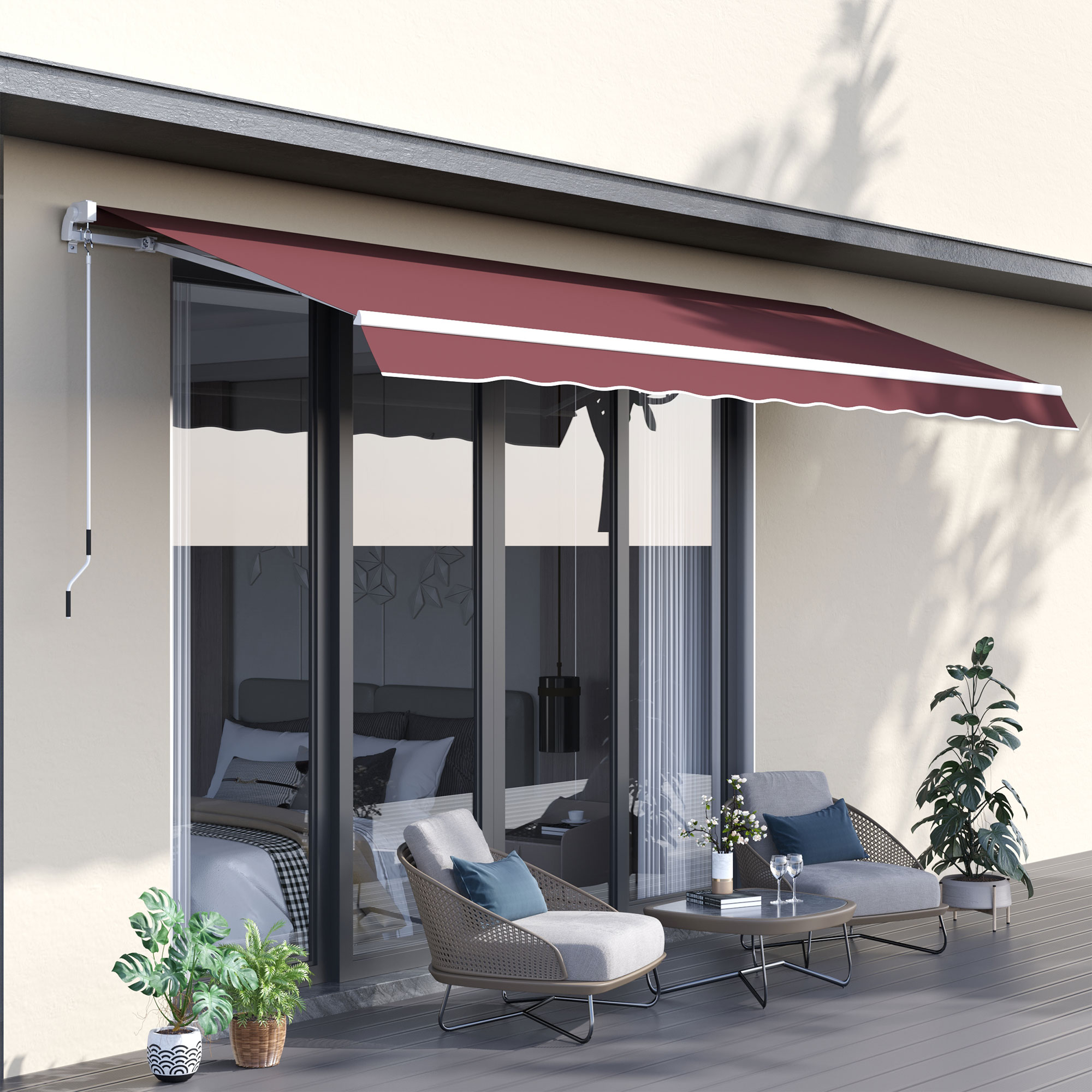 Outsunny Markise Manuelles Ausziehbar mit einstellbarem Winkel Aluminium Polyester wasserdicht 3,5 x 2,5 m rot