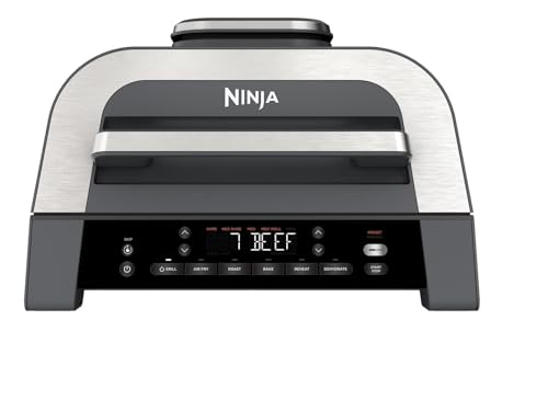 Ninja Griglia e Friggitrice ad Aria MAX 6 in 1, 6 Funzioni di Cottura, Prepara fino a 6 Hamburger, capacità 3,8 L, Poco Fumo, Include Termometro Digitale per Carne, Grigio/Argento, DG551EU : Amazon.it: Casa e cucina