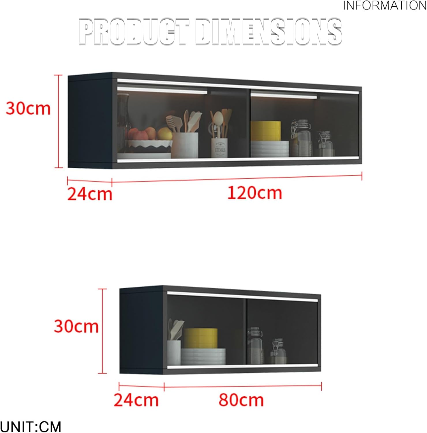 Mobiletto decorativo da cucina sospeso,pensile da cucina in vetro scanalato retrò, mobiletto portaoggetti da banco a 2 ripiani, per dispensa da cucina, zona giorno(Black,120cm)