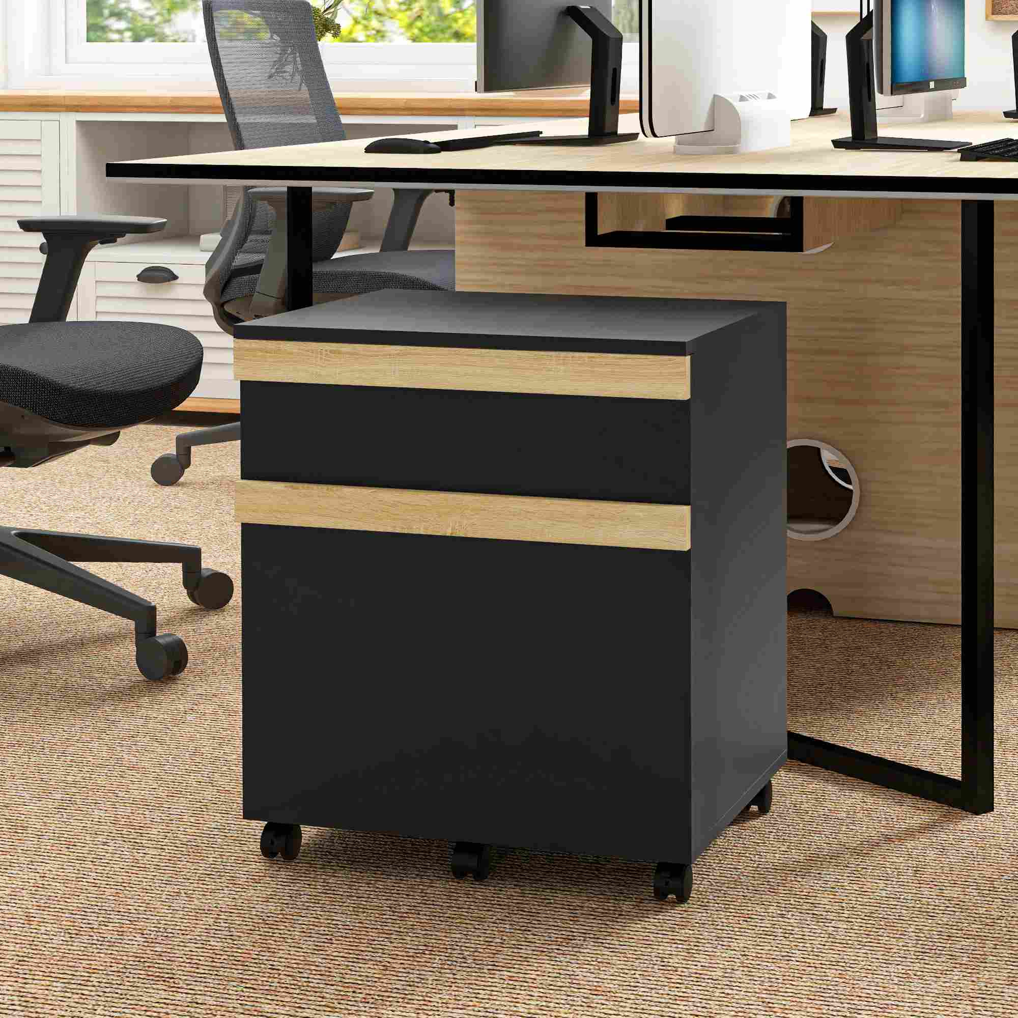 Vinsetto Rollcontainer Büromöbel auf Rollen mit 2 Schubladen Ablagefach für Aktenordner 48 x 40 x 59,5 cm Schwarz