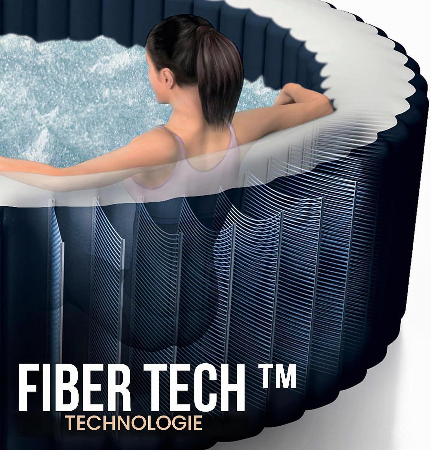 Intex 28430EX - Whirlpool aufblasbar PureSpa Bubble Massage, 4 Personen, 140 Düsen, Heizung, PVC, Navyblau, ⌀ 196x71 cm