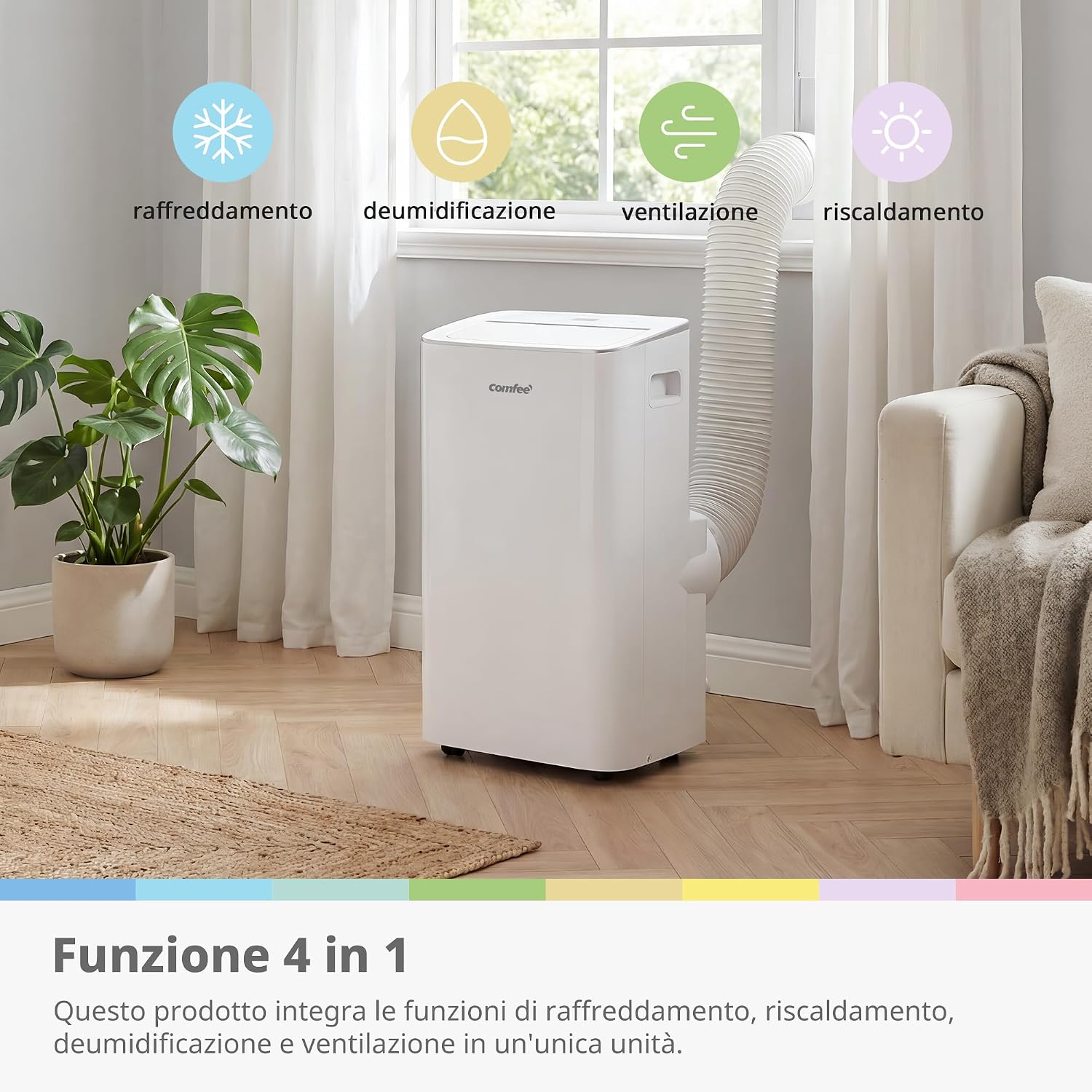 COMFEE Condizionatore Portatile 4-in-1, Potenza da 12000 BTU/ora, Raffrescamento, Ventilazione, Riscaldamento, Deumidificazione