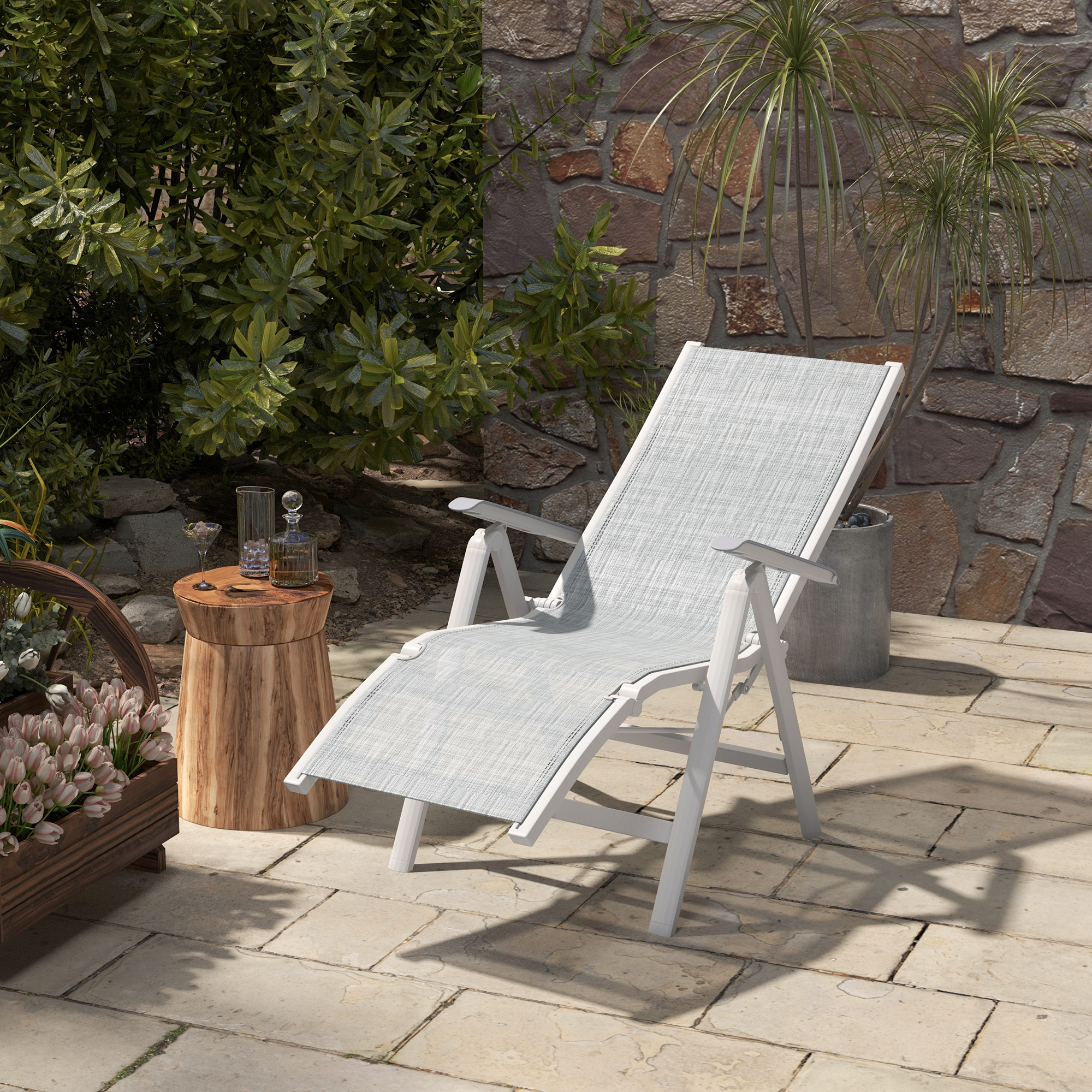 Outsunny Gartensessel Outdoor-Loungesessel Gartenliege, wetterbeständig, 62cm x 96cm x 108cm, Grau + Weiß