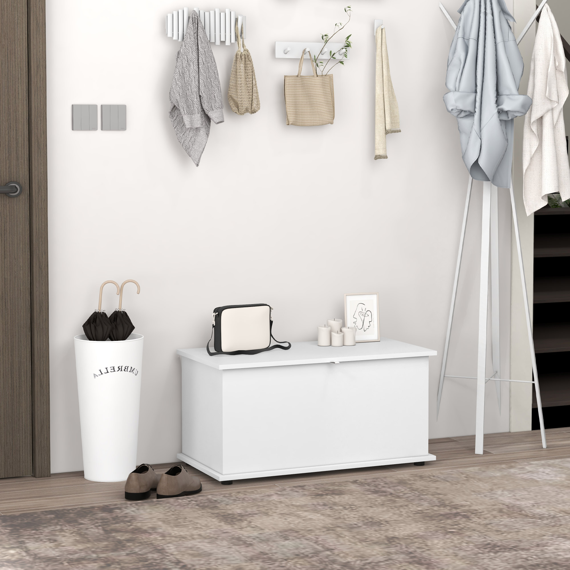 HOMCOM Multifunktions-Holz-Aufbewahrungsbank für Schlafzimmer und Eingang, 80x40x40 cm, Weiß