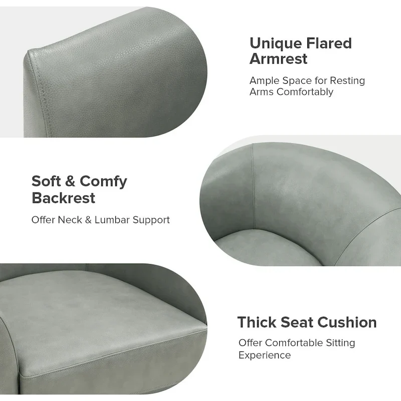 Althea Modern Genuine Leather Swivel Barrel Chair with Solid Wood Base Set of 2 By HULALA HOME