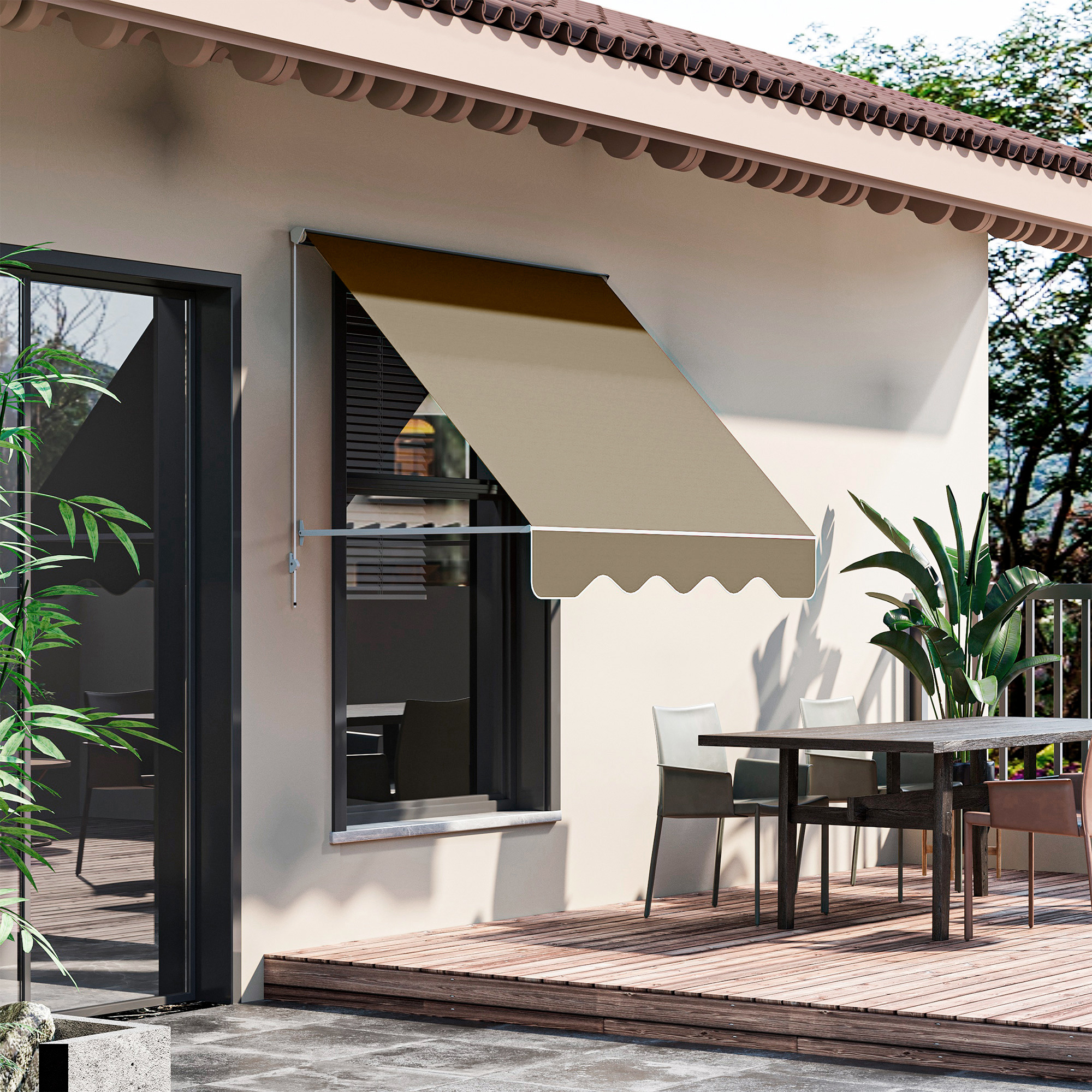 Outsunny Markise Manuel Verstellbare Neigung Aluminium Polyester wasserfest 70L x 180B cm Beige
