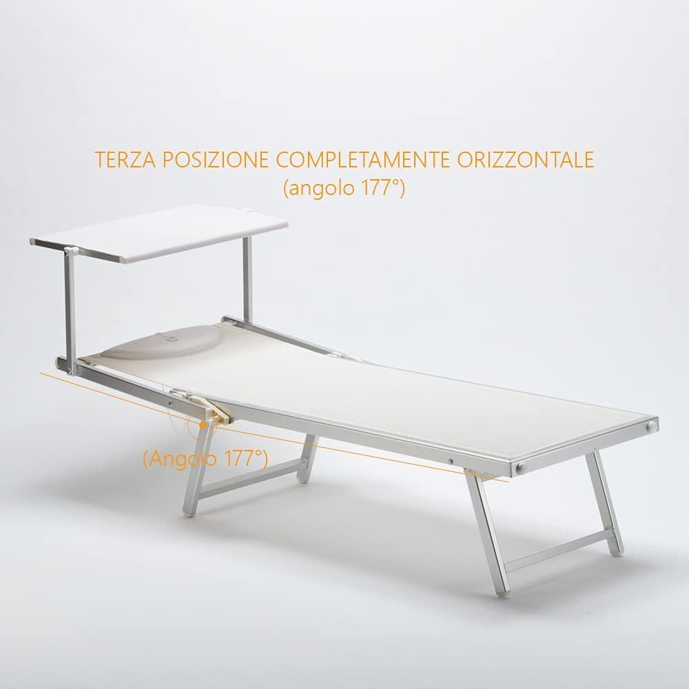 GOVITA COPPIA LETTINO PRENDISOLE PIEGHEVOLI IN ALLUMINIO DA SPIAGGIA MARE PROFESSIONALI IN ALLUMINIO CON TETTUCCIO PARASOLE E CUSCINO TEXTILENE LAVIBILE [X 2] - 3 Posizioni - colore: Beige