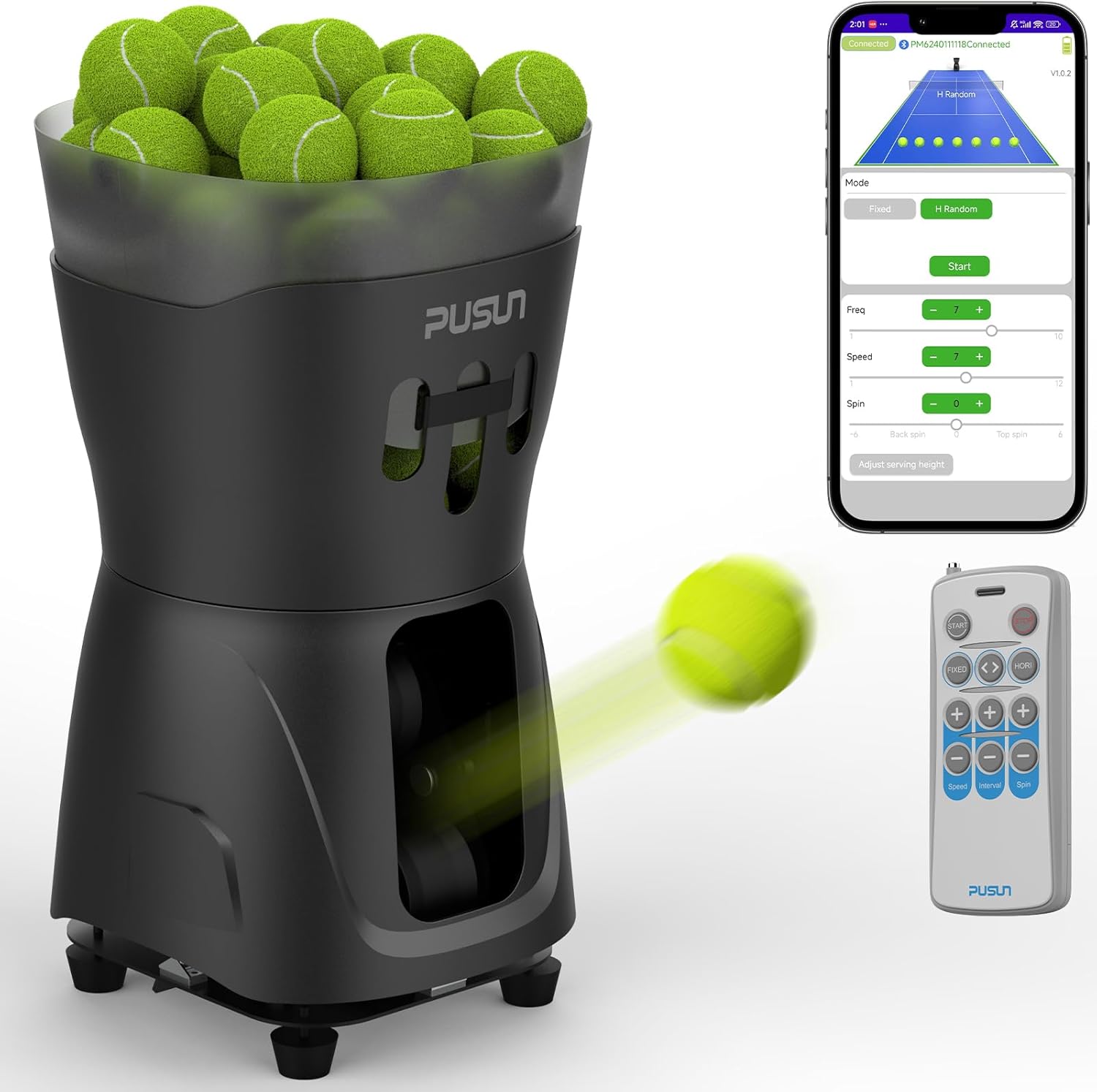 PT-Mini Pro Tennisballmaschine - Automatischer Aufschlag mit einstellbarer Geschwindigkeit und Winkel - Langlebige Bauweise - Hohe Kapazität - Ferngesteuert - Premium Trainingsgerät für Spieler aller