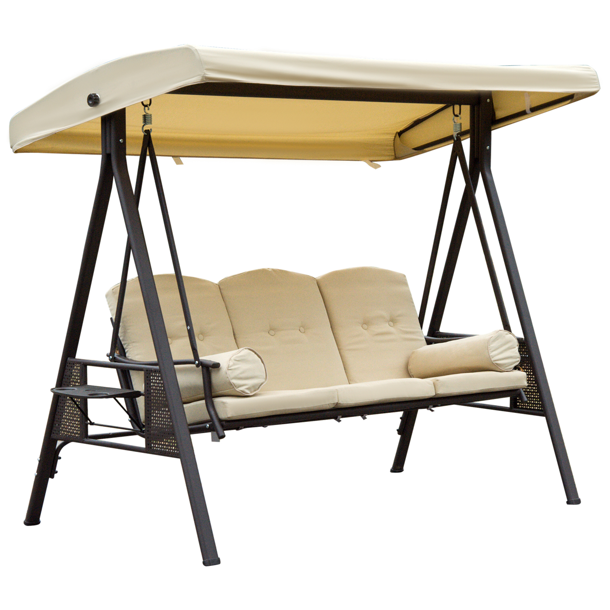 Outsunny 3-Sitzer Hollywoodschaukel mit Sonnendach Beige+Braun 121×208×172 cm