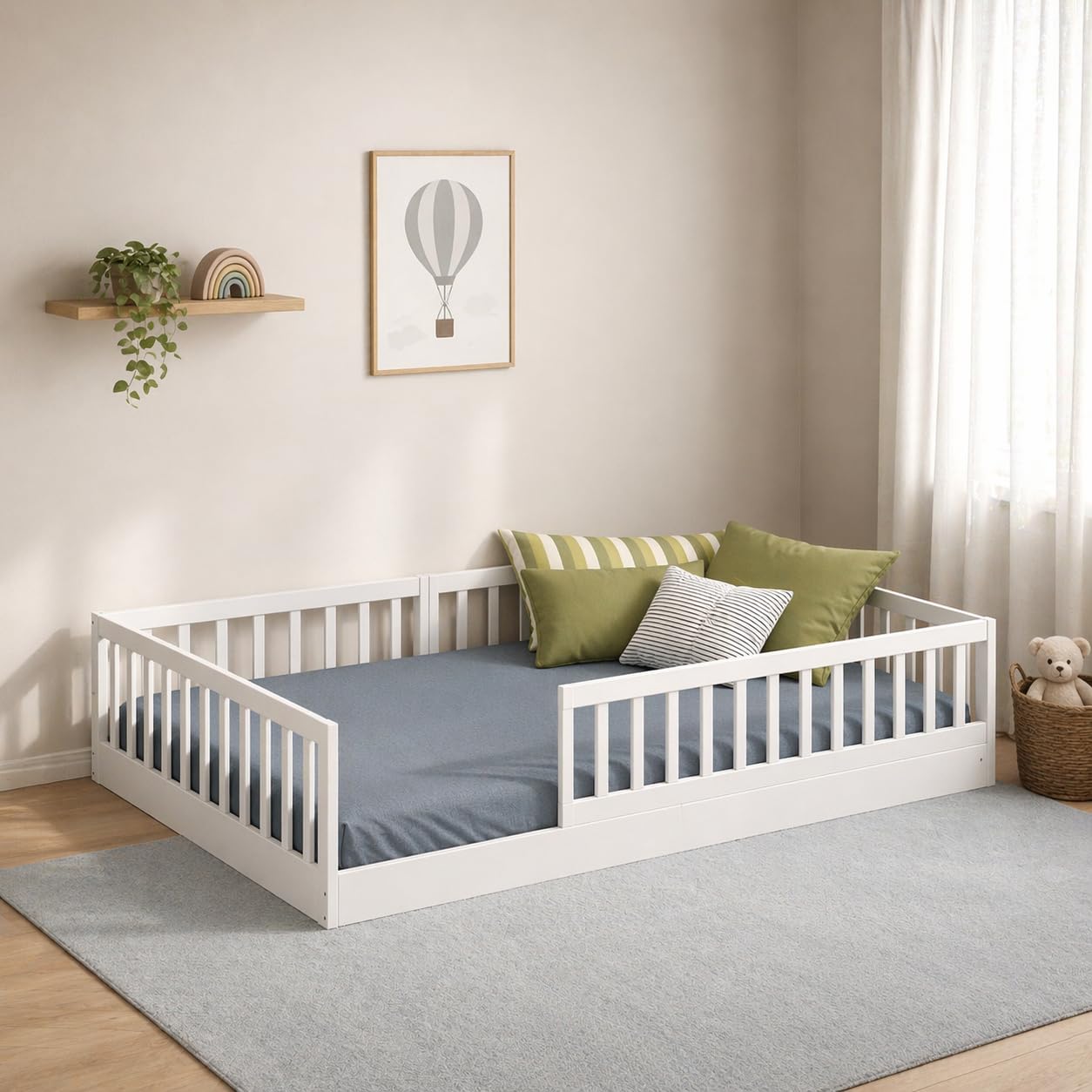 Cadani Timi XL Bodenbett 120x200 cm Weiß mit abnehmbarem Rausfallschutz und bis 200 kg belastbar