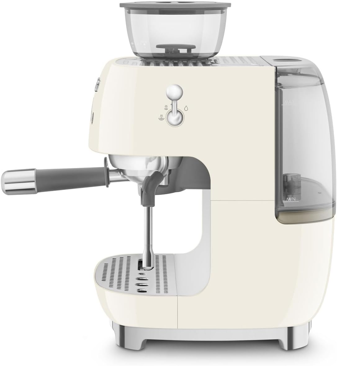 Smeg, Macchina da Caffè Espresso Manuale EGF03CREU, con Macinacaffè Integrato, Thermoblock, 4 Livelli di Temperatura, Lancia a Vapore e Manometro, Serbatoio da 1 L, Dimensioni Compatte, 1350W, Panna