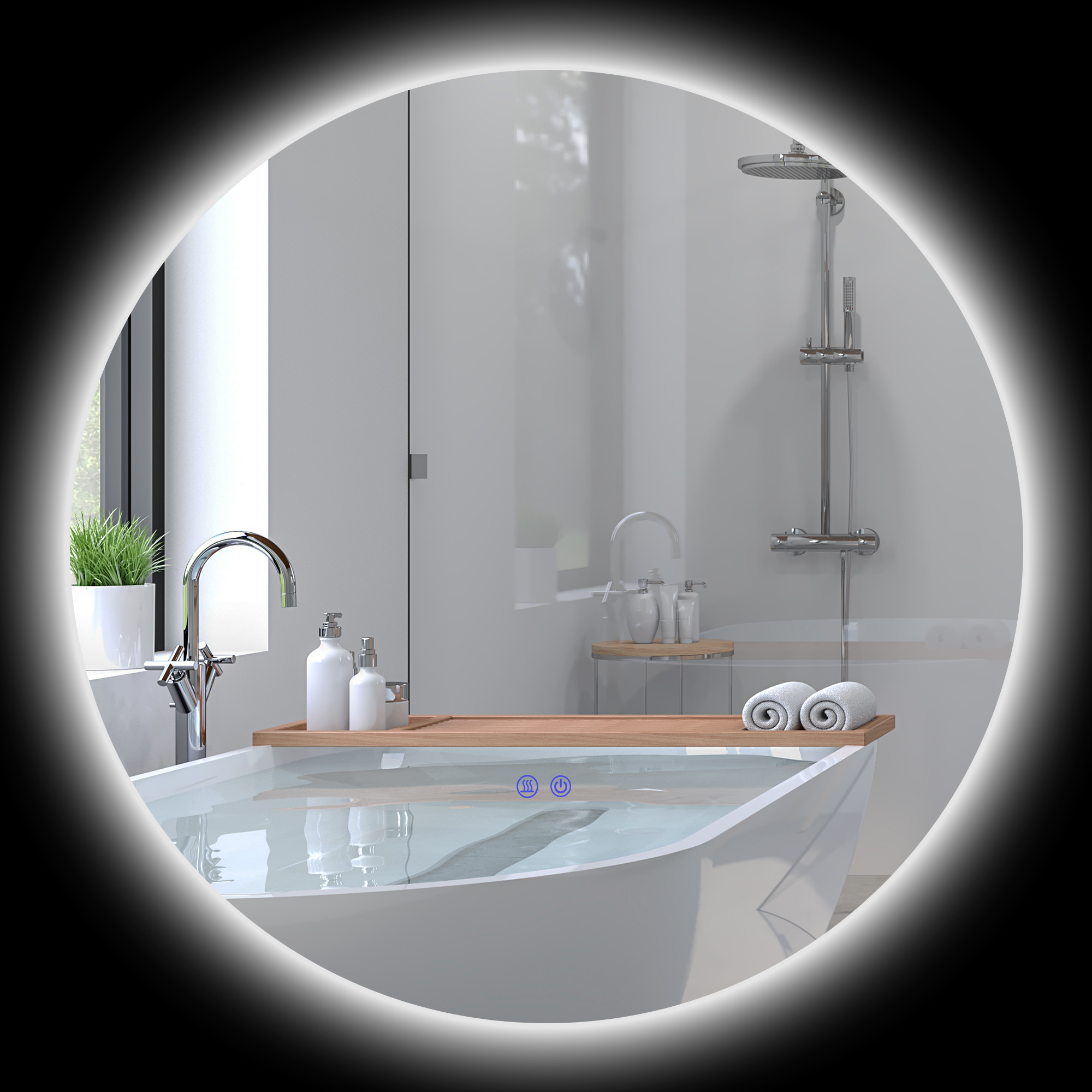 kleankin LED-Runder Badezimmerspiegel Ø 80 cm Wandspiegel mit Touch-Schalter, Anti-Beschlag-System