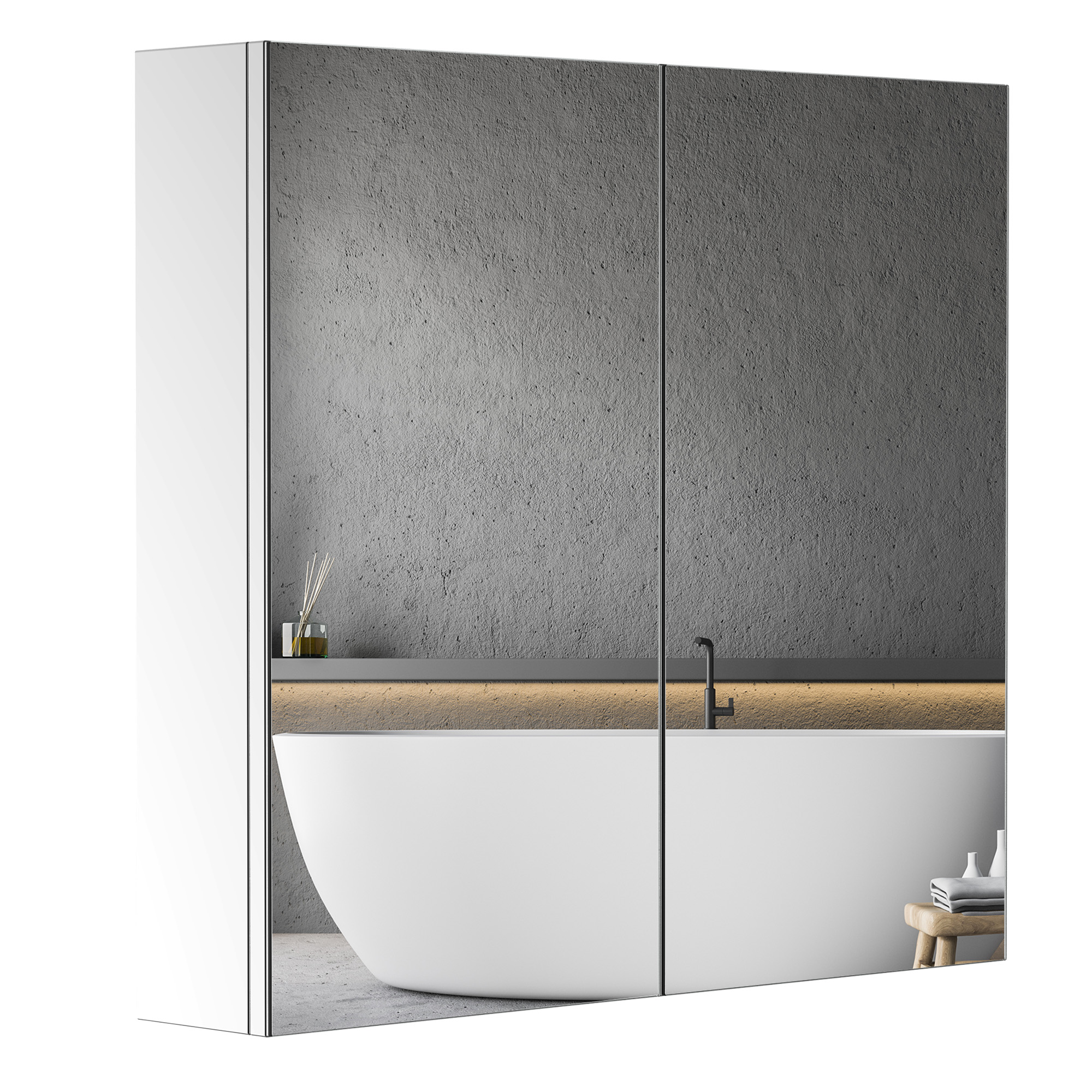 HOMCOM Spiegelschrank aus Edelstahl mit Regal für Badezimmer Toilette Wandmontage 60L x 12B x 55H cm