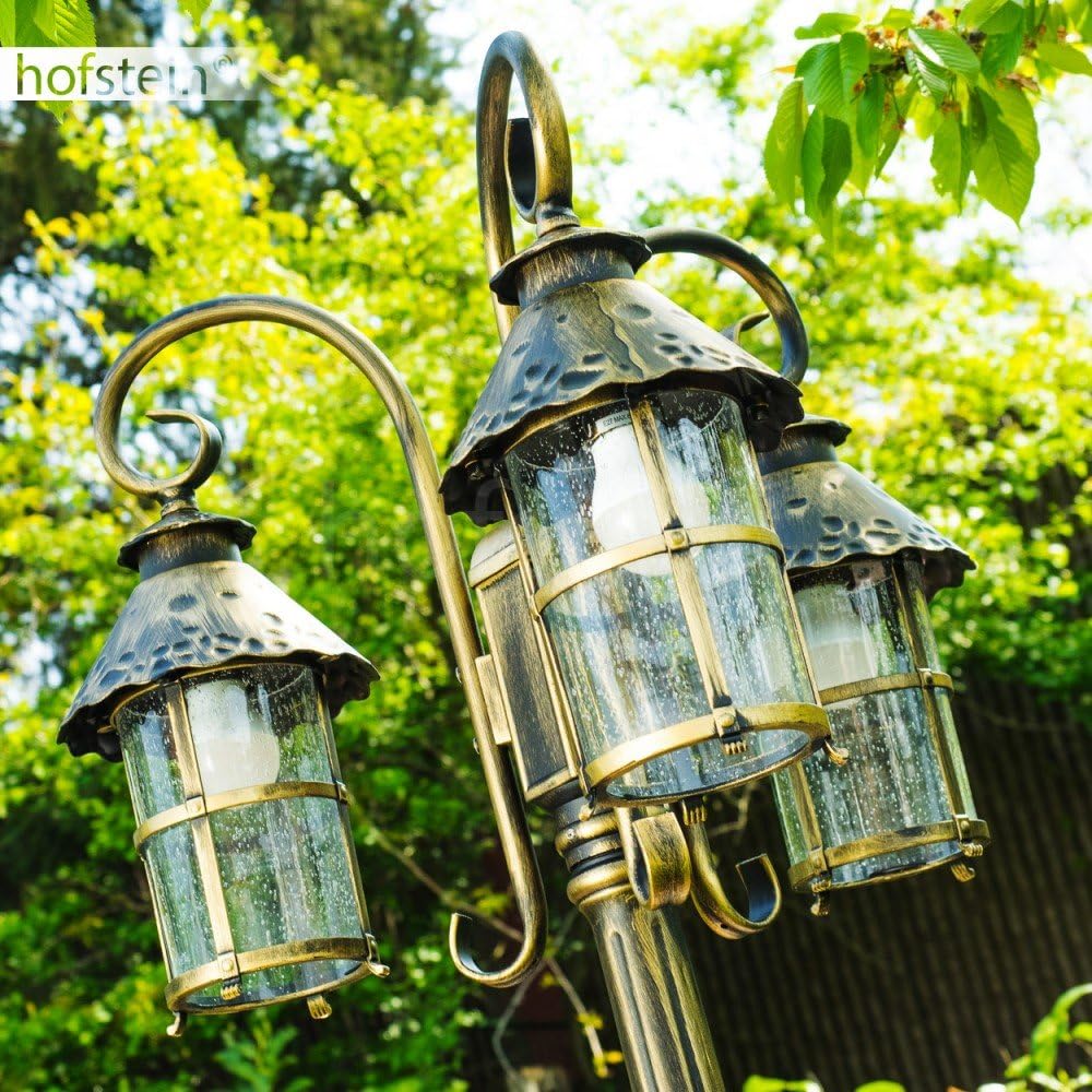 HOFSTEIN Kandelaber Tolep, Außenwegeleuchte aus Metall/Glas in Braun/Gold/Klar, Wegeleuchte im Antik/Retro/Vintage-Design für Garten, Außenbereich, Hof, 220 cm, 3 x E27, IP44