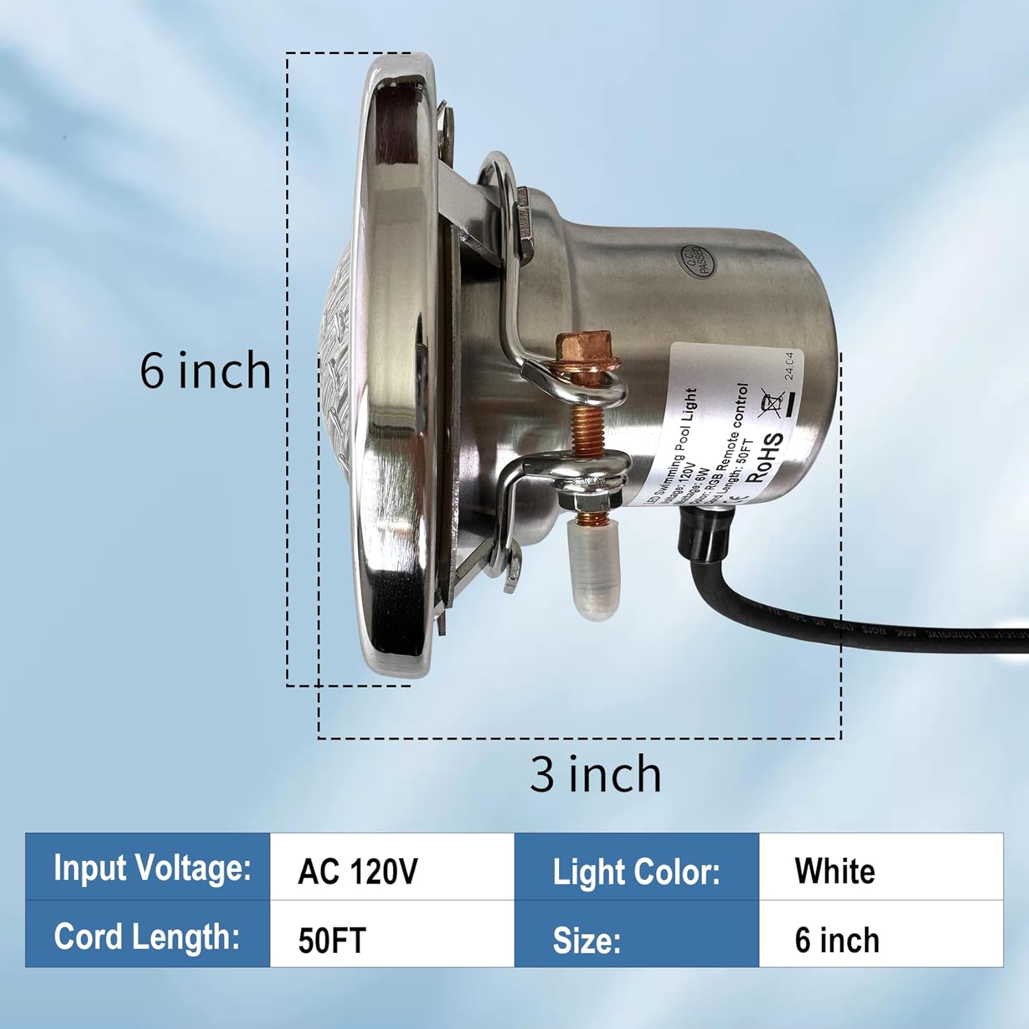 15,2 cm LED-Pool-Lichter für Innenpool, Unterwasser-Schwimmbad-Lichter, geeignet für die meisten 15,2 cm nassen Nischen, AC120 V Spa-Licht für Schwimmbad und Spa, IP68 wasserdicht, weiß