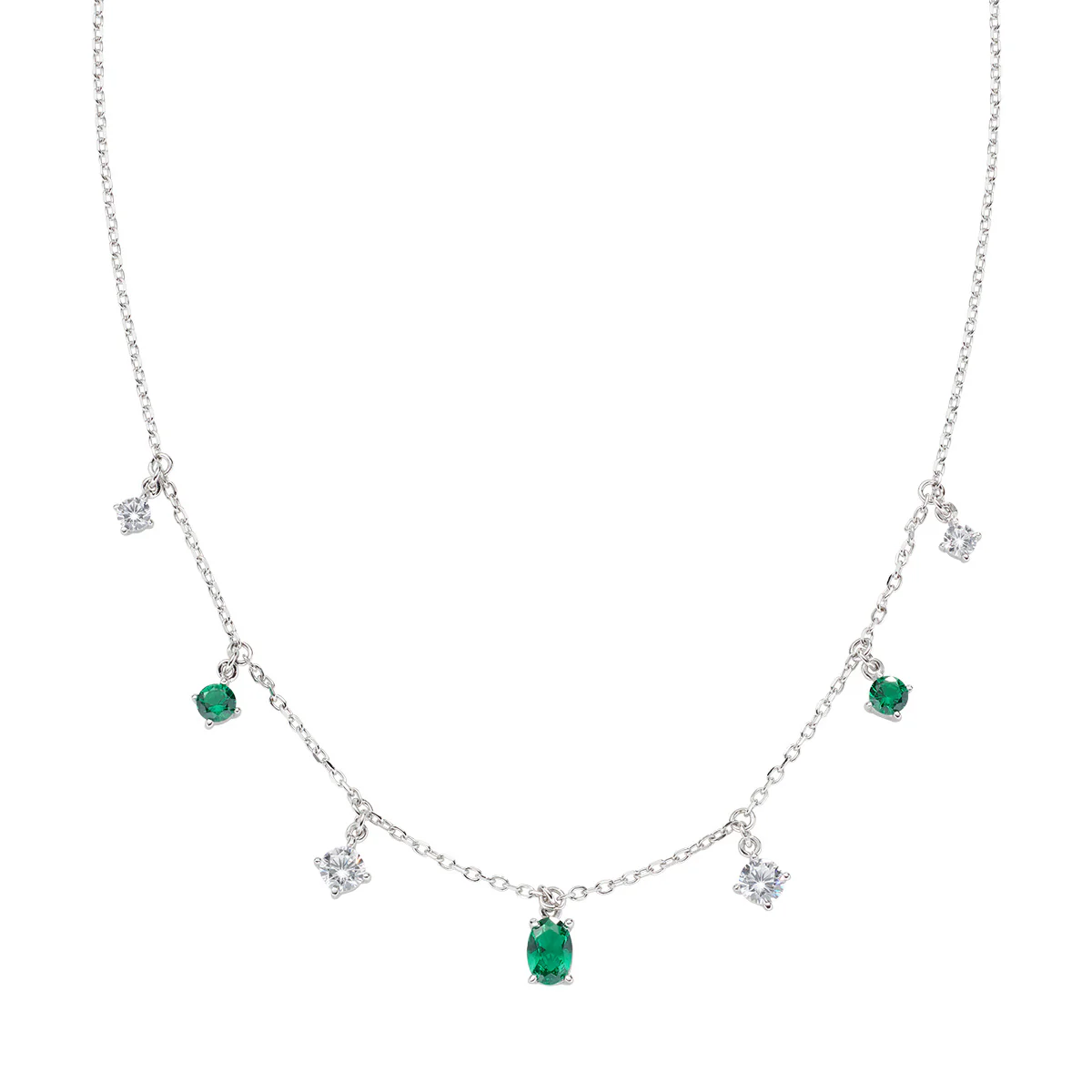 Collana Amen punti luce pendenti in argento e zirconi verdi