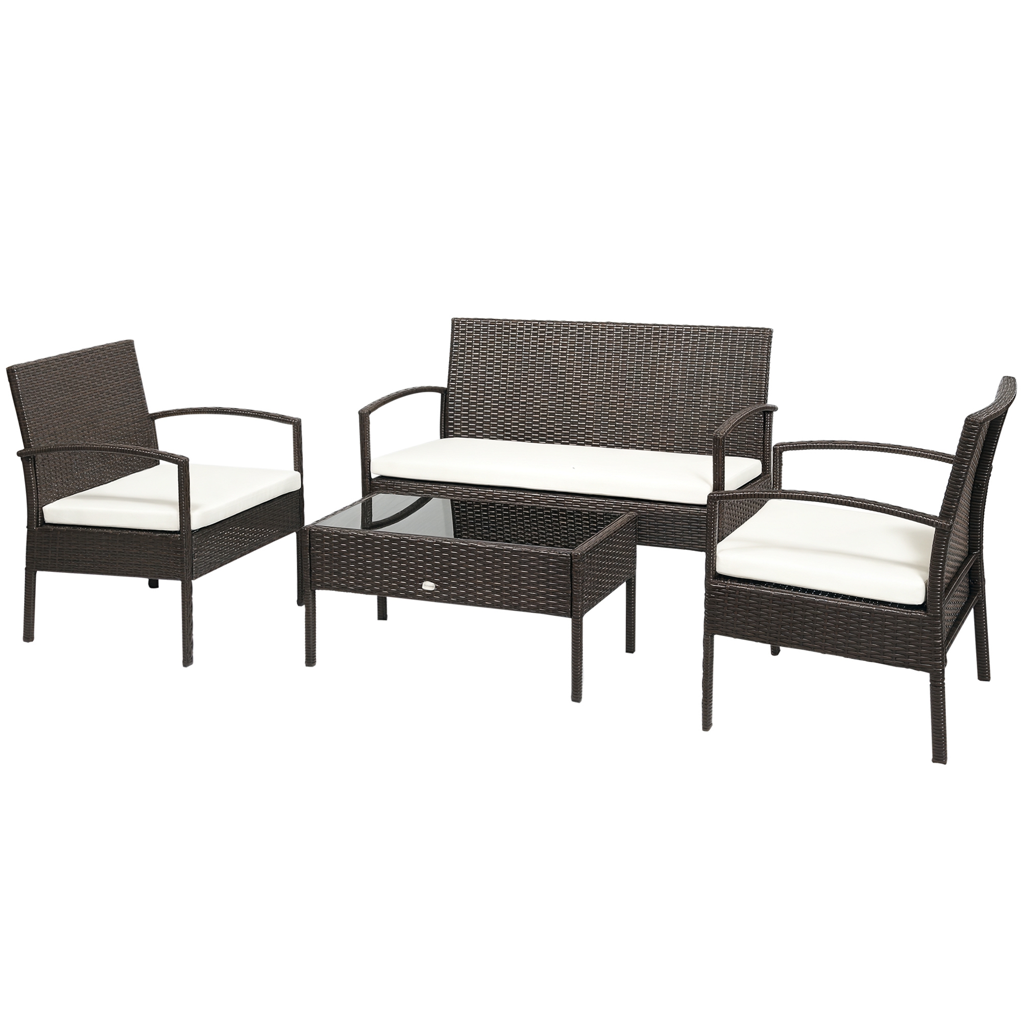 Outsunny Polyrattan Gartenmöbel Set für 4 Personen Rattensofa-Set Sitzgarnitur Braun+Cremeweiß