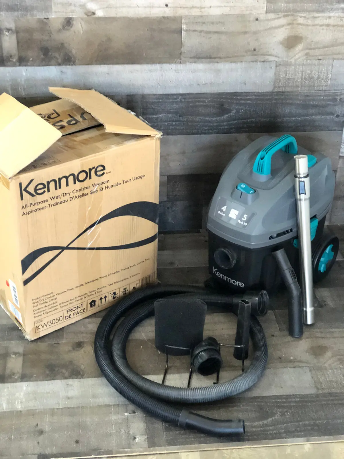 Kenmore KW3050 Wet Dry Canister Vac 4 Gallon 5 Peak HP 2 Stage Motor Shop Vacuum Cleaner with Washable HEPA Filter & Dust Bags for Hard Floor & Carpet, Black