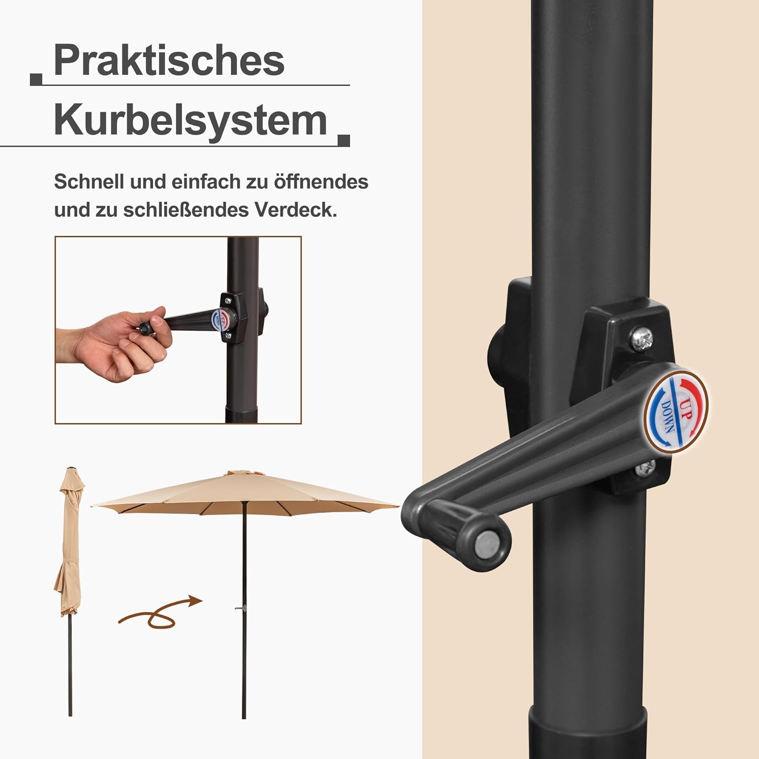 Sonnenschirm Ampelschirm 450cm rechteckig wasserdicht windfest UV50+ Doppeldach Kurbel neigbar Stahlgestell 12 Rippen für Garten Terrasse Balkon Strand
