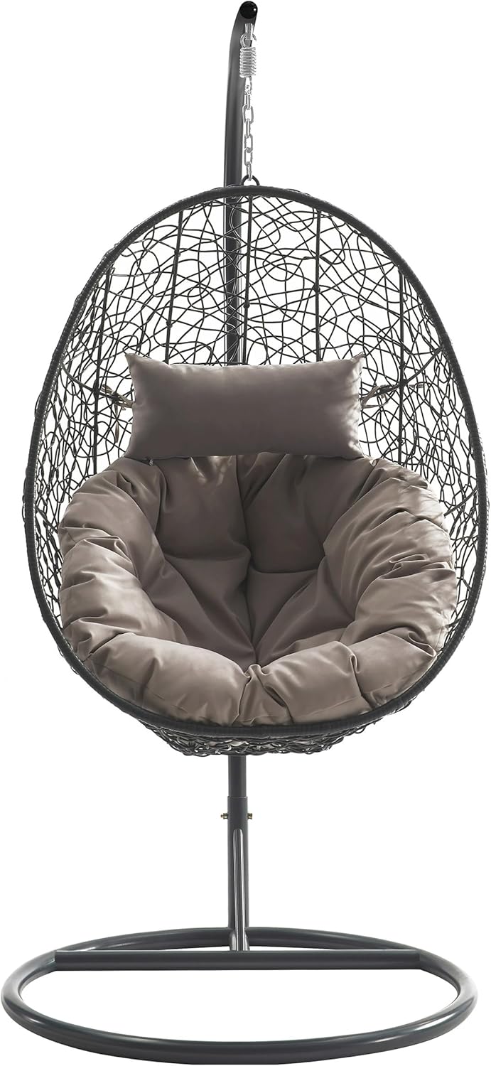 Mirjan24 Hängesessel mit Gestell und Kissen Bordia, Hängestuhl mit Rückenkissen, Hängesitz, Hängekorb, Stahlskelett, Indoor & Outdoor (grau/Kissen: grau)
