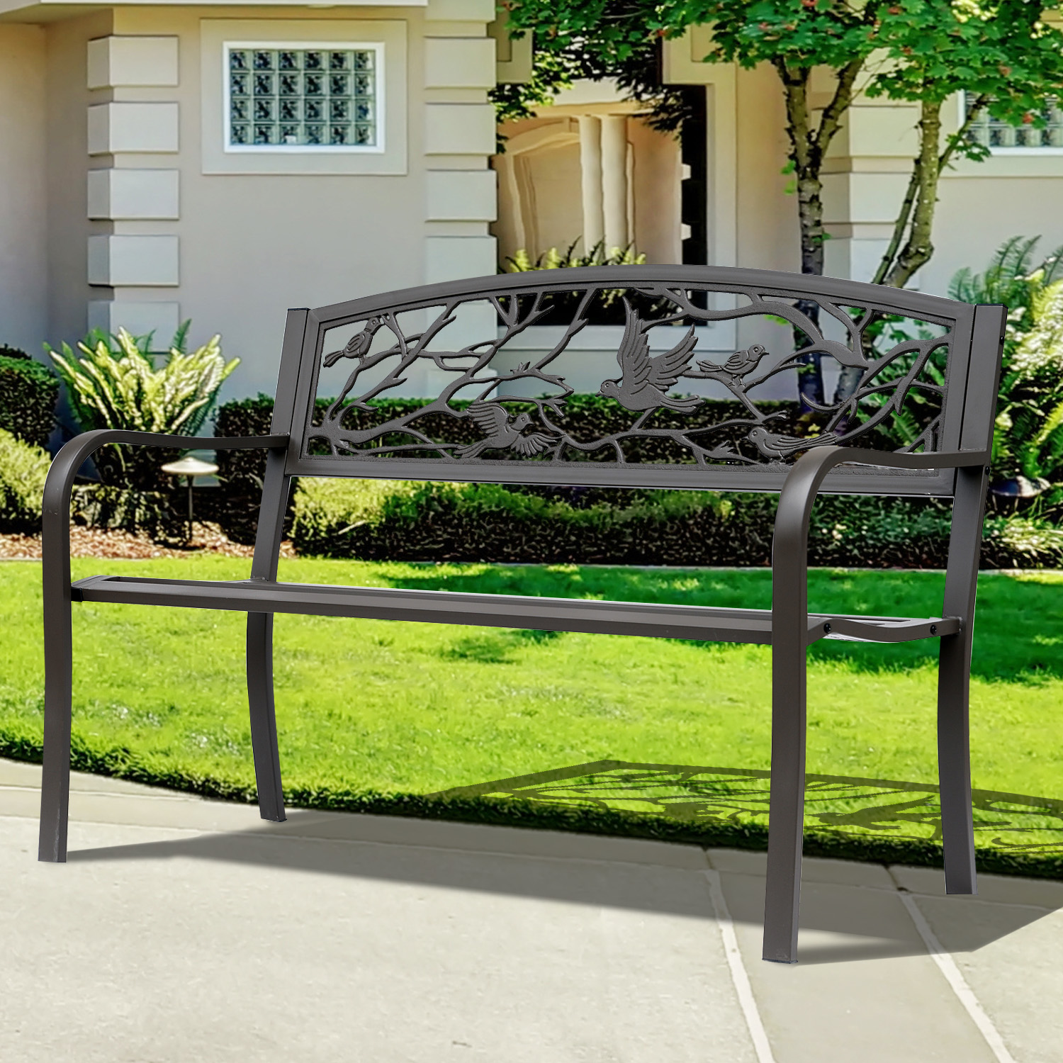 Outsunny Gartenbank 3 Plätze im ländlich schicken Stil 127L x 60B x 85H cm korrosionsbeständiges Epoxidmetall Braun