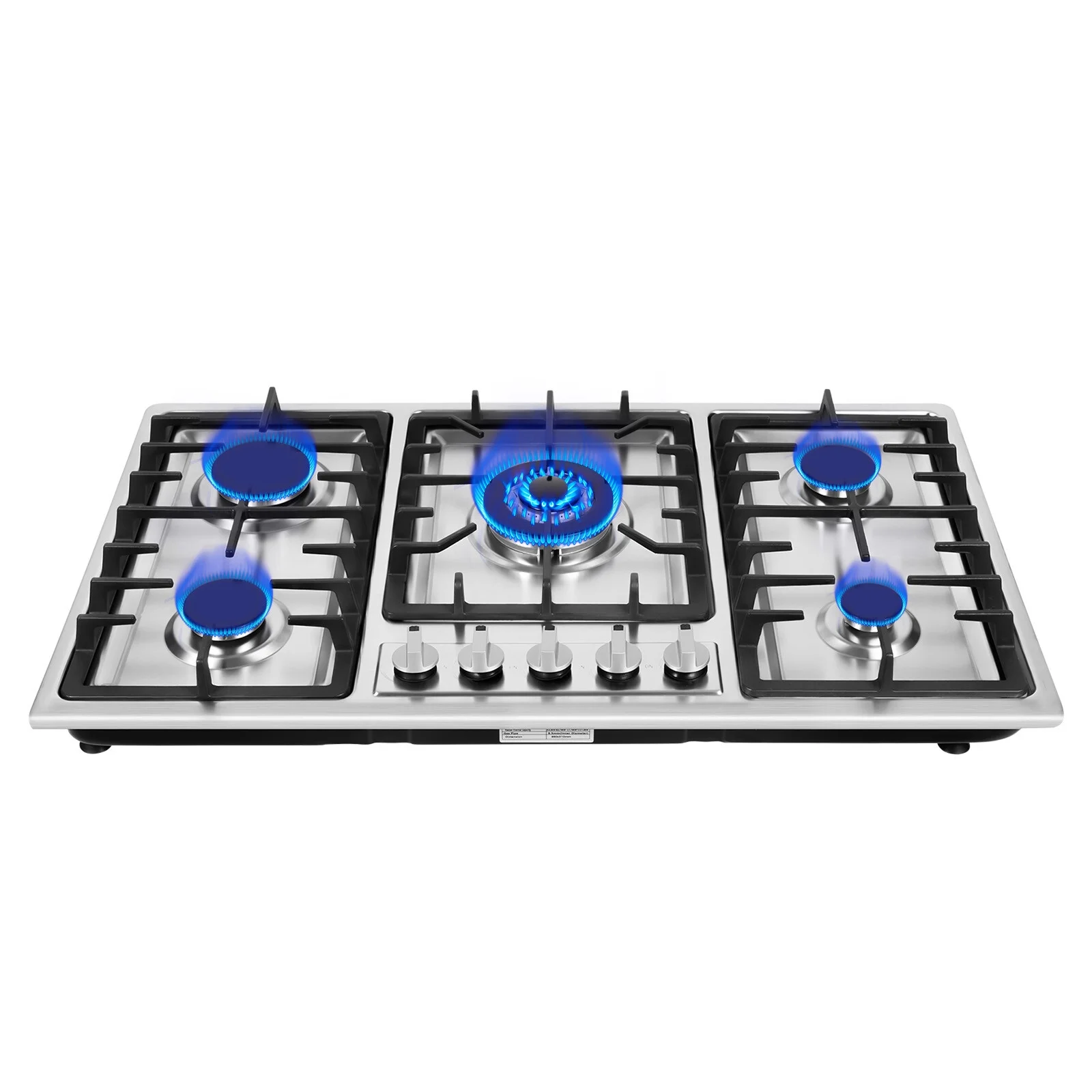 Stainless Steel 5-Burner Stove, Top Built-In Gas Propane Cooktop Stove for Restaurants