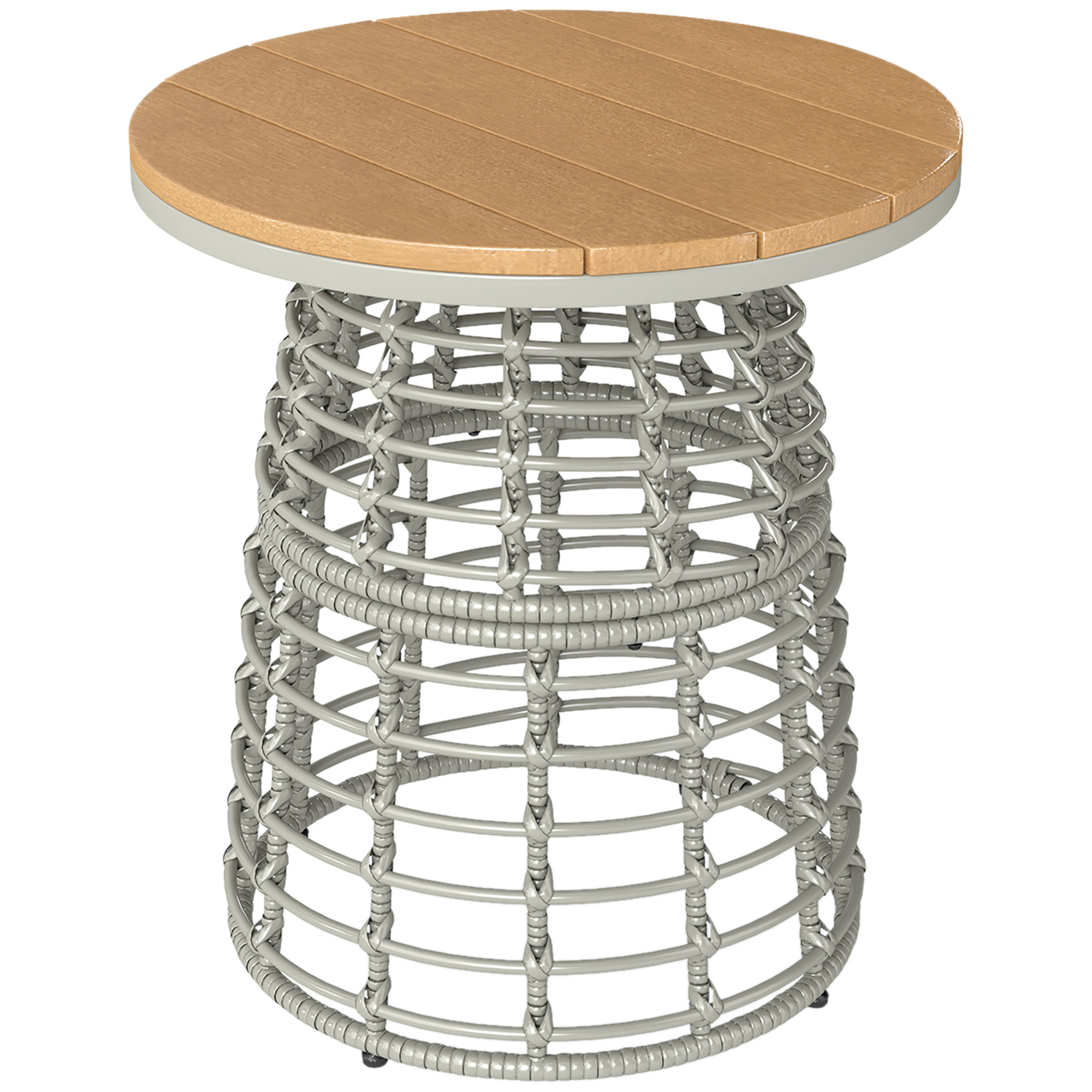 Outsunny Gartencouchtisch Outdoor-Rundcouchtisch in Rattanoptik mit Stahlbasis und Verbundplatte Ø45 x 50 cm Grau