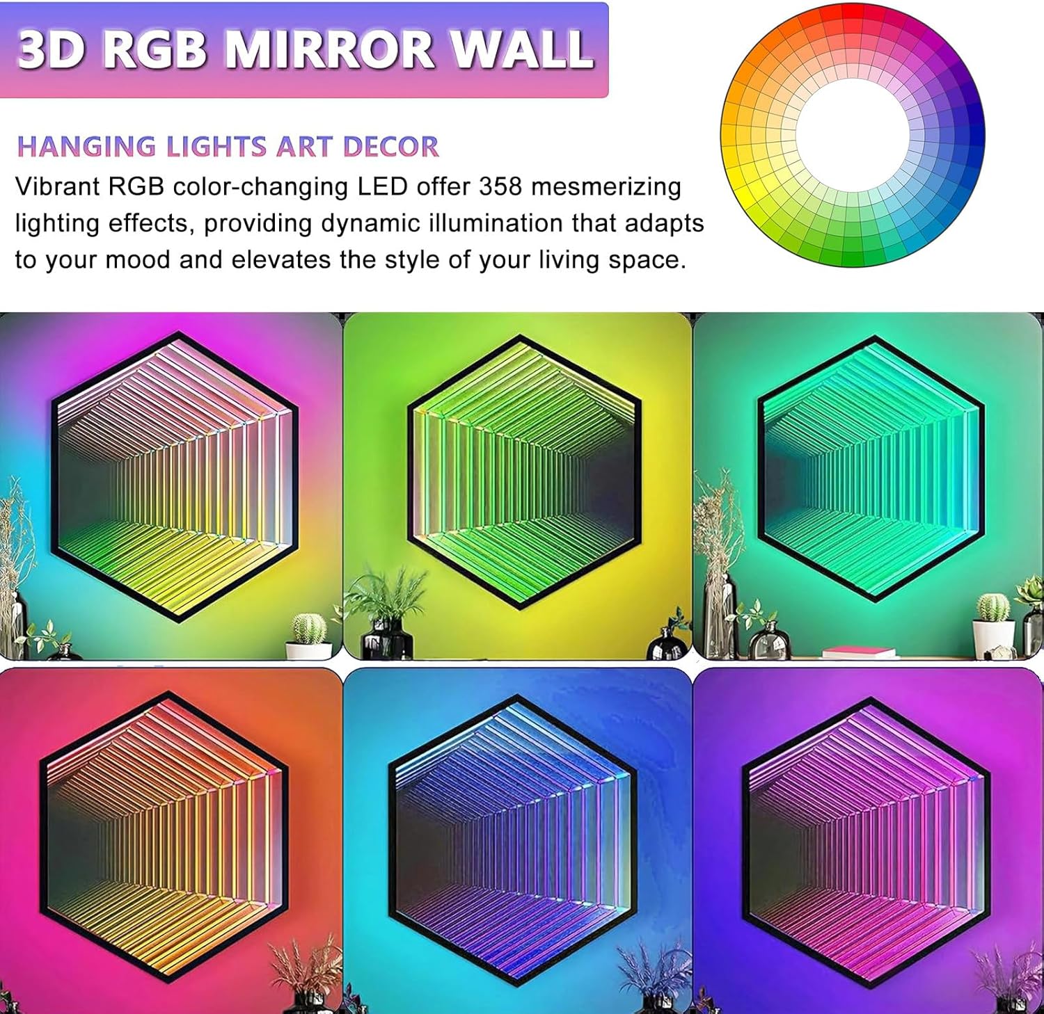 Intelligente RGB-Infinity-Spiegel-Wandleuchte, 3D-LED-Nachtlicht mit App- Und Fernbedienungssteuerung, 358 Farbmodi, Für Gaming-Zimmer, Schlafzimmer Und Bar-Dekoration Hexagon-30cm