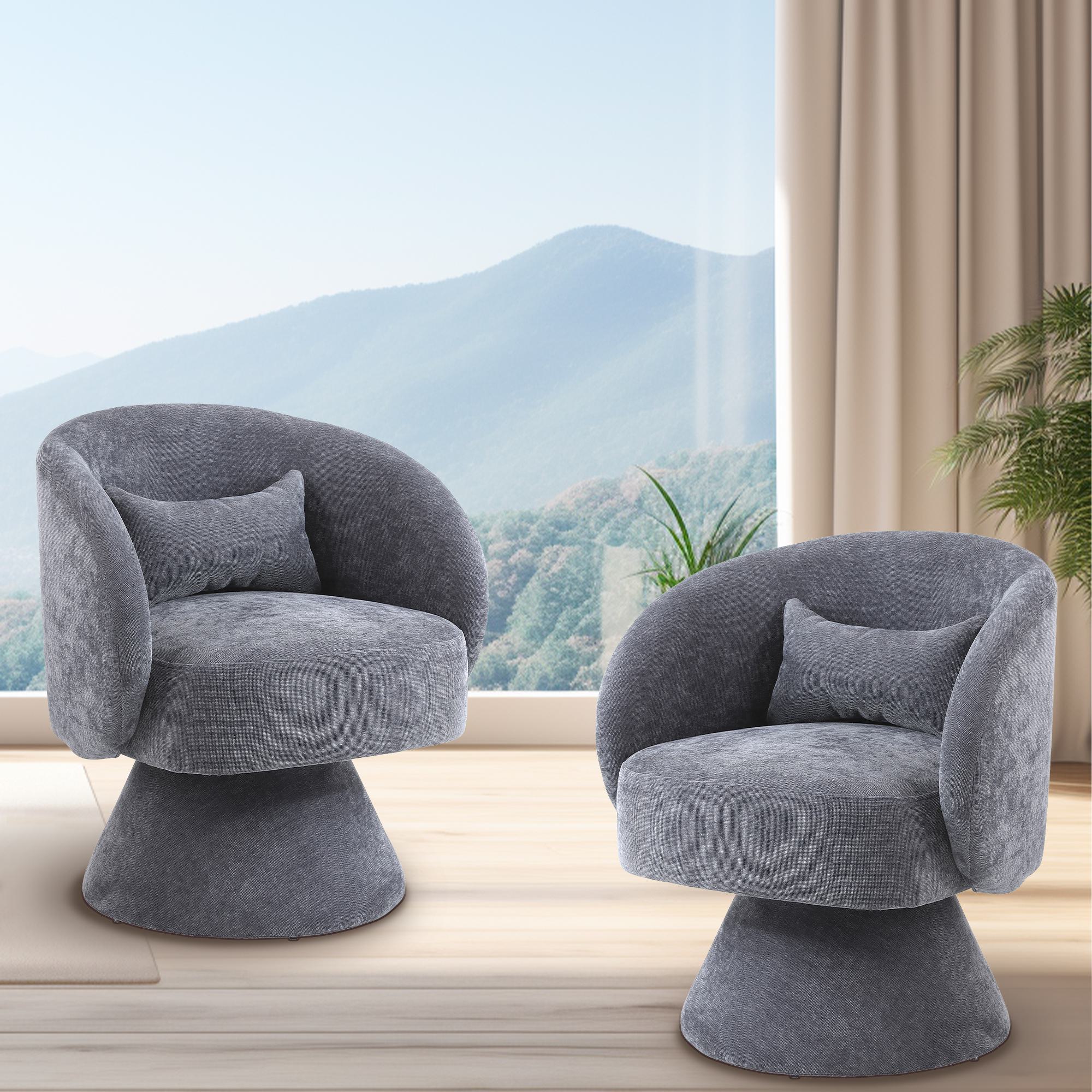 Drehstuhl Set 2 modern Freizeitstühle, 360° Drehbar, 67x61x78 cm, Wohn- und Schlafzimmer, Grau