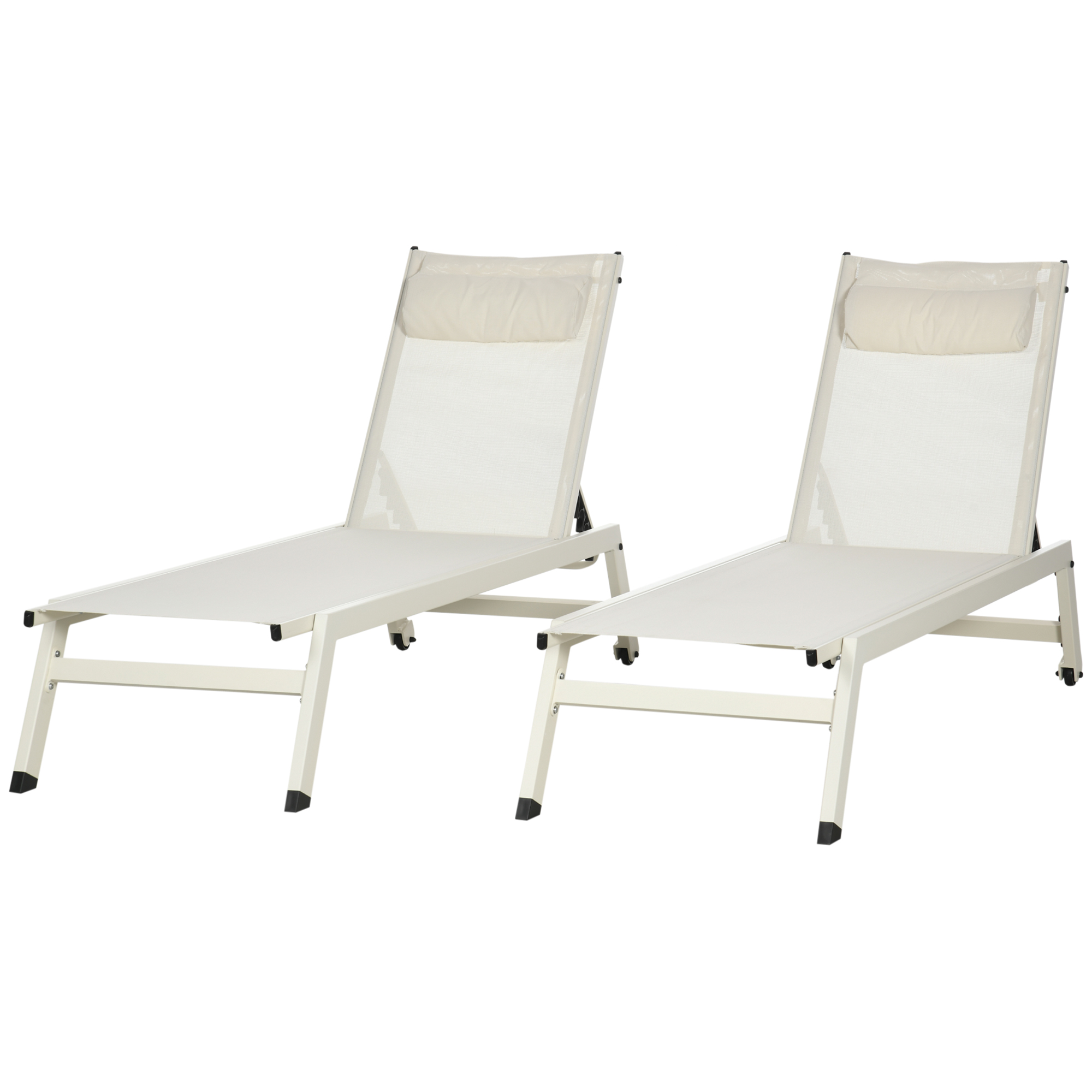 Outsunny Chaise Longue Liegestuhl Sonnenliege klappbar 2er-Set aus Aluminium und Polyester, 55x195x30 cm, Beige