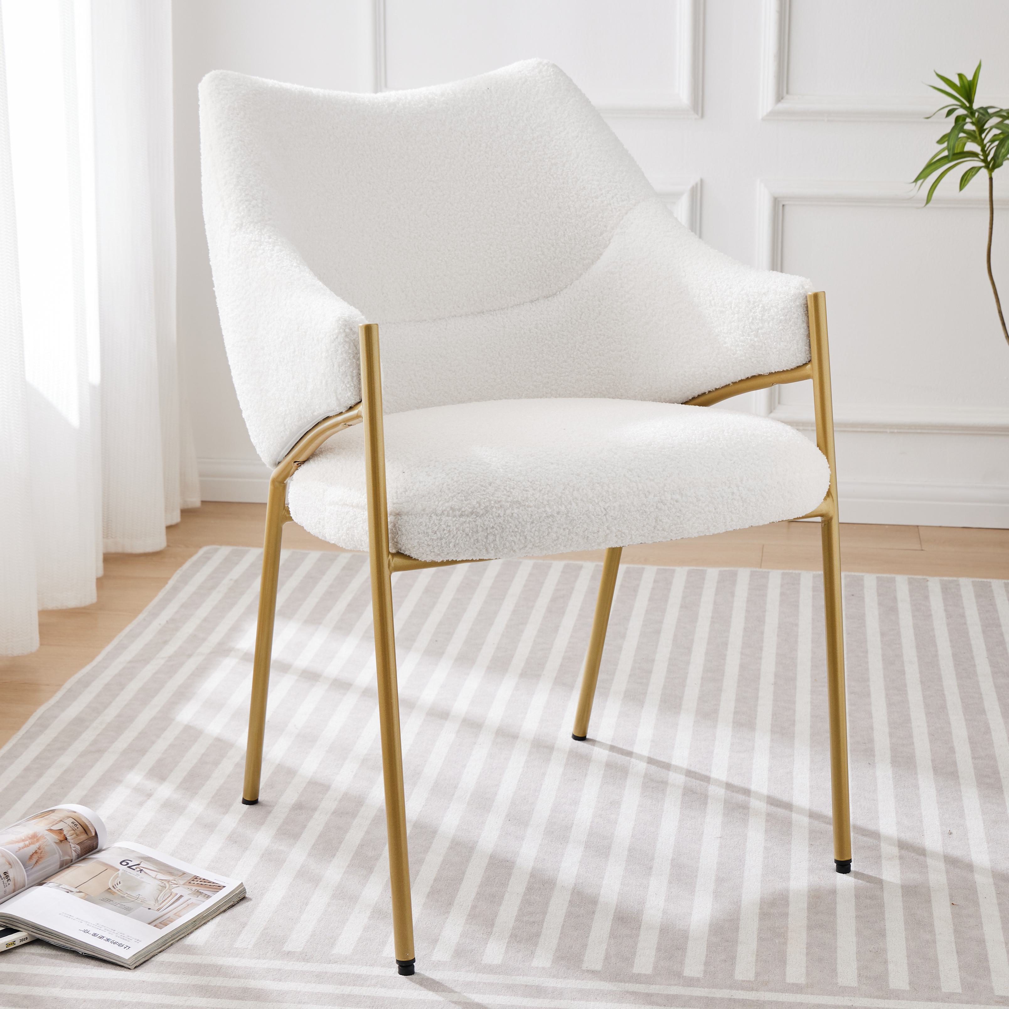 Esszimmerstuhl mit Armlehnen, Sherpa-Stoff, Verdicktes Sitzkissen, Ergonomische Rückenlehne, 54,5×67×83,7 cm, Beige