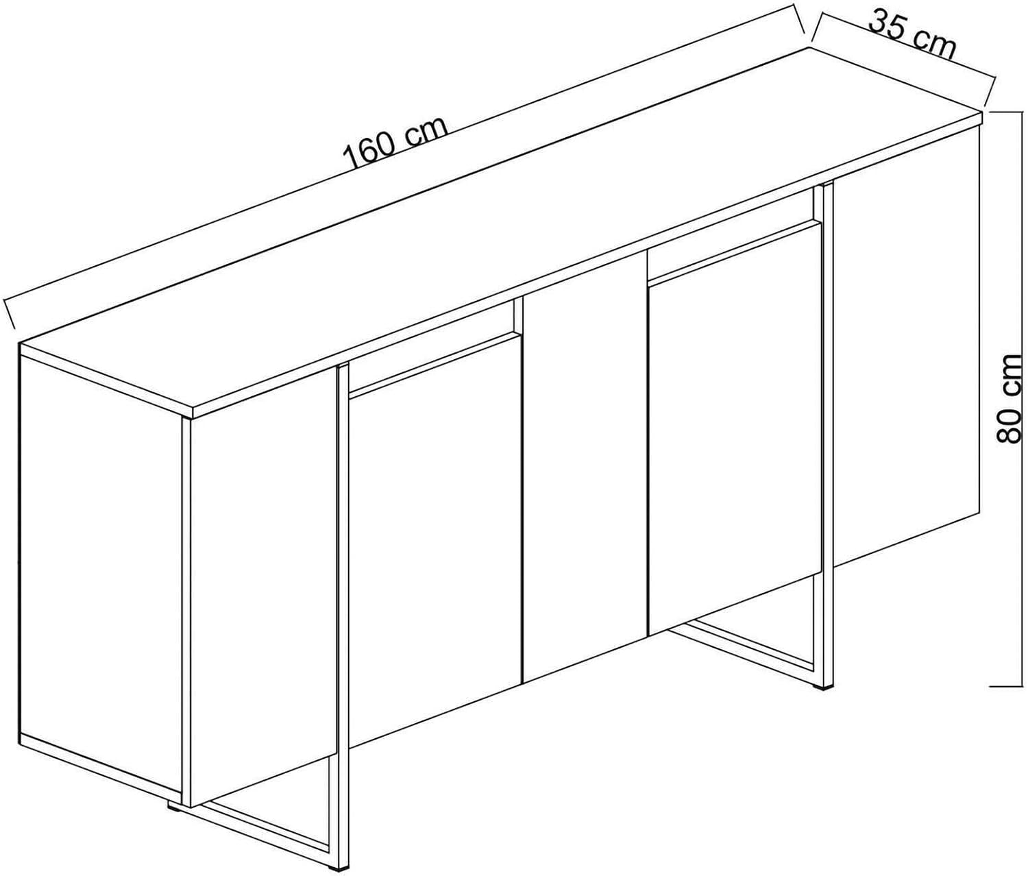 Dmora - Credenza Betel, Buffet da soggiorno, Madia da salotto, Dispensa da cucina, 160x35h80 cm, Antracite e Nero