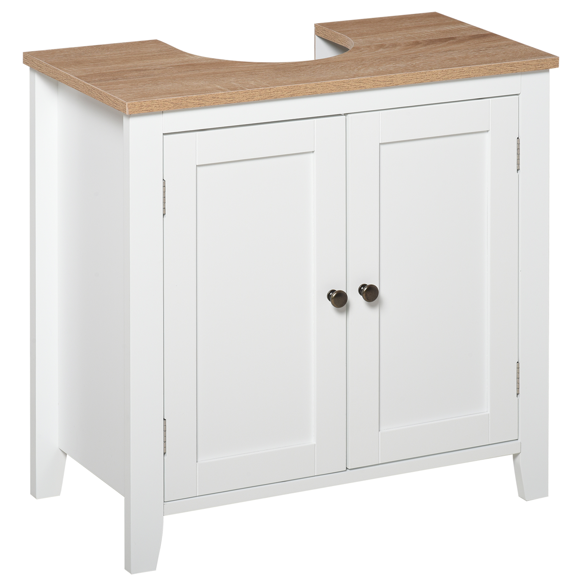 kleankin Waschbeckenunterschrank Badezimmerschrank Unterschrank Schrank mit verstellbarem Regal Weiß+Natur 60 x 30 x 60 cm
