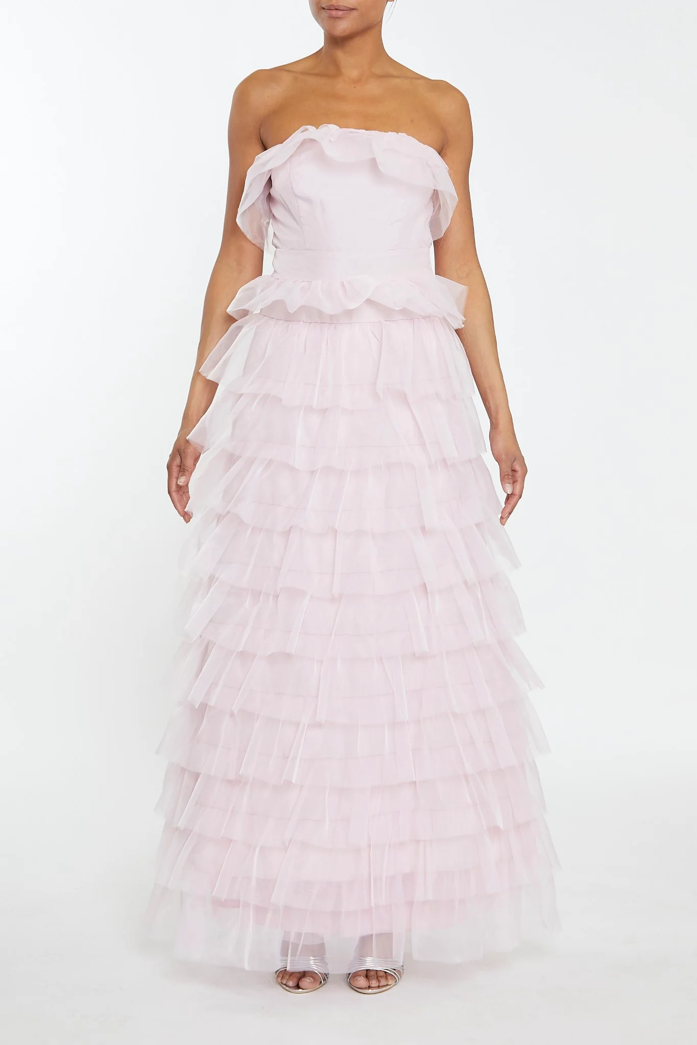 Kennedy Pale Pink Bandeau Tiered Ruffle Maxi Dress