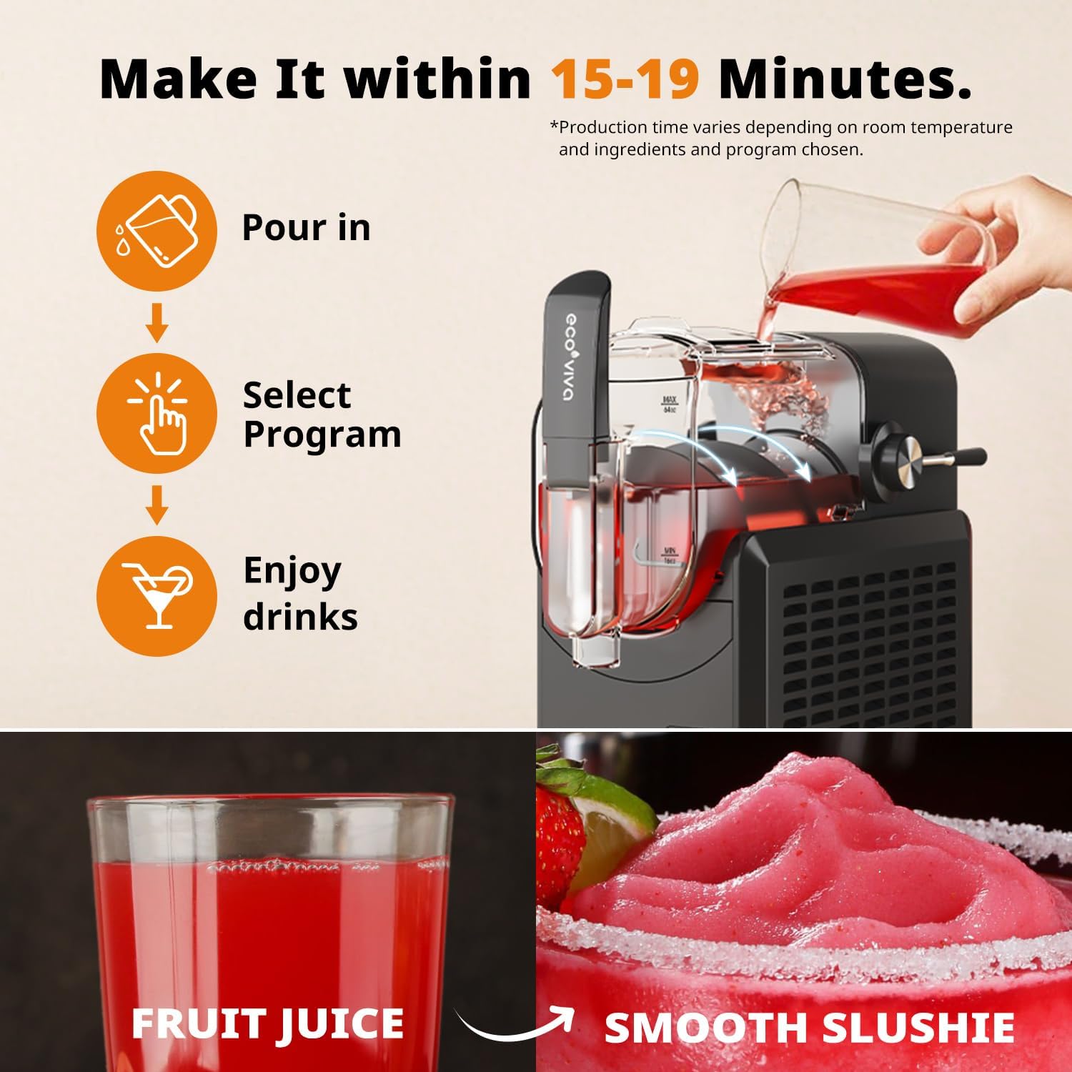 Ecoviva Slushie Machine, 88oz, Flashfreezing, 5 Presets, Black
