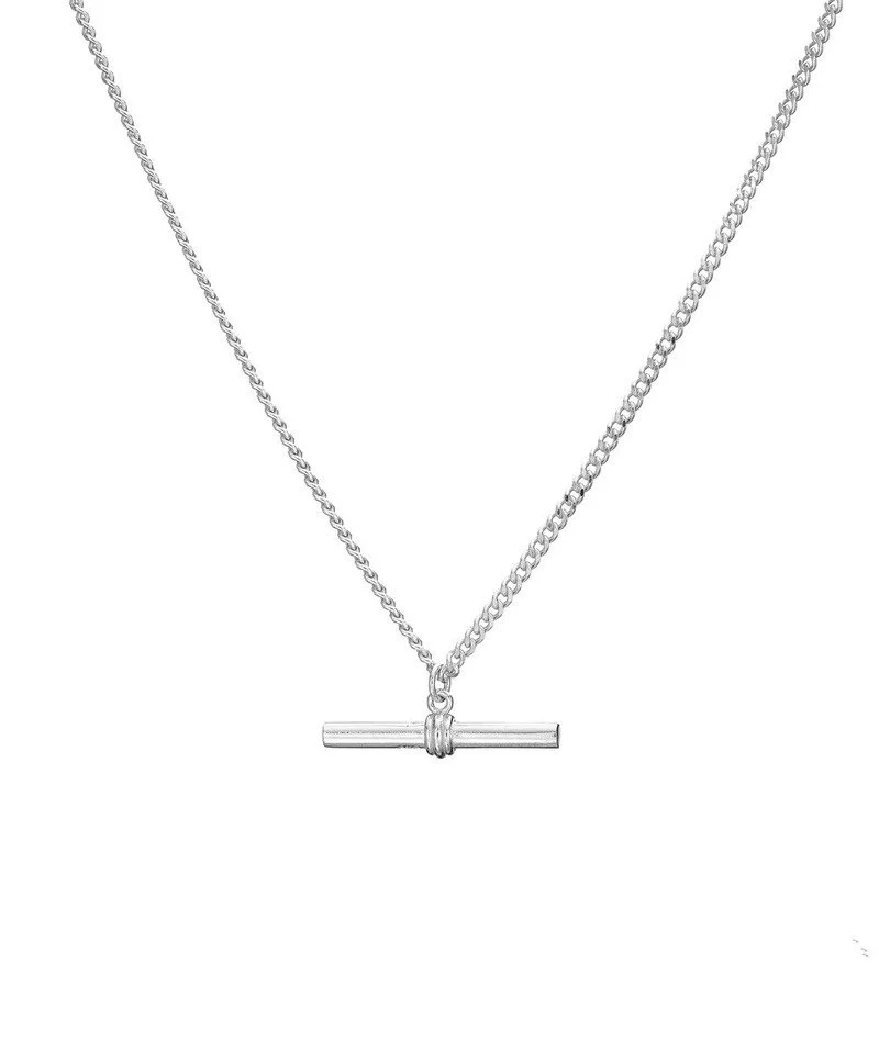 Mary-K Silver T-Bar Curb Chain Necklace