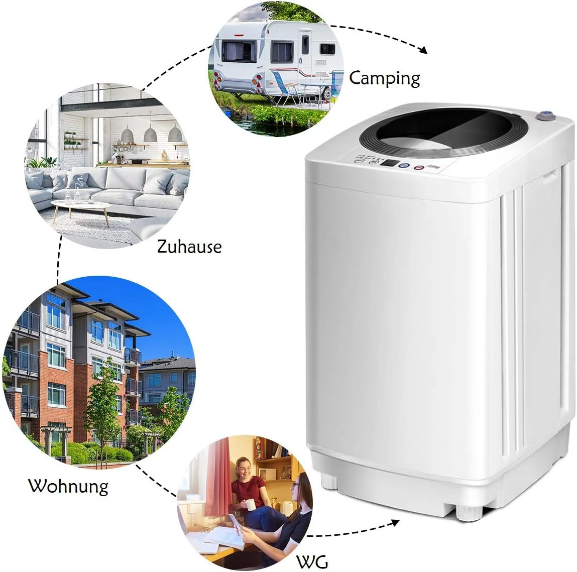 COSTWAY Mini Wasmachine 3,5KG, Volautomatische Wasmachine met Centrifuge, 6 Programma's, Bovenlader Wasmachine incl. Pomp, 240W Kleine Wasmachine voor Appartement, Camper & Camping